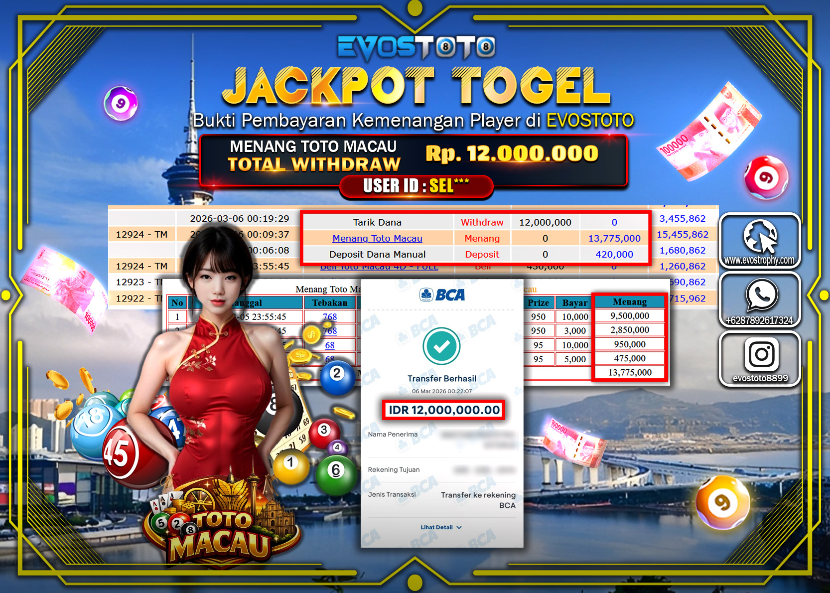 PEMBAYARAN JACKPOT TOGEL TOTO MACAU  Rp.12.000.000 DI BAYAR LANGSUNG !