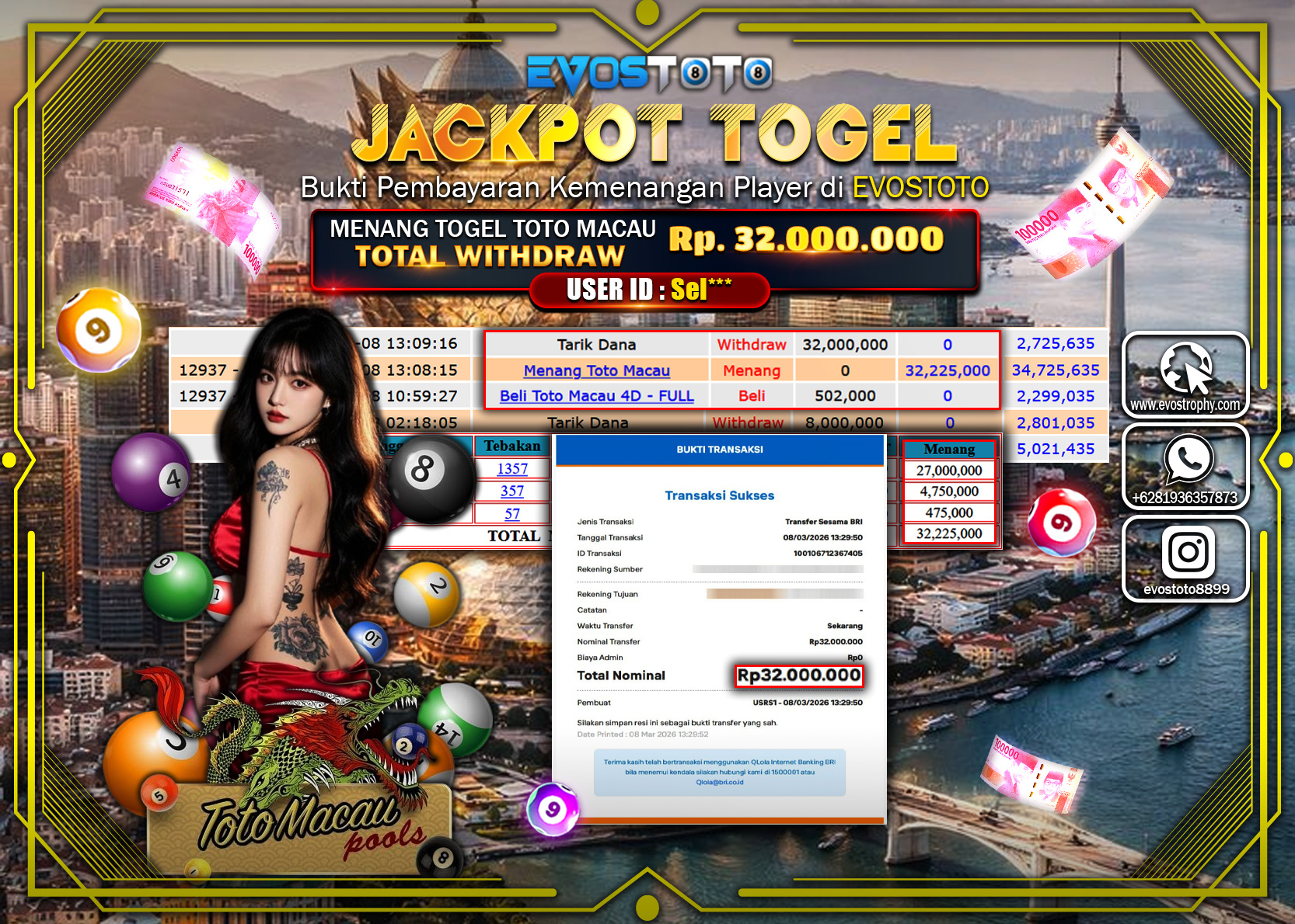 PEMBAYARAN JACKPOT TOGEL TOTO MACAU Rp.32.000.000 DI BAYAR LANGSUNG !
