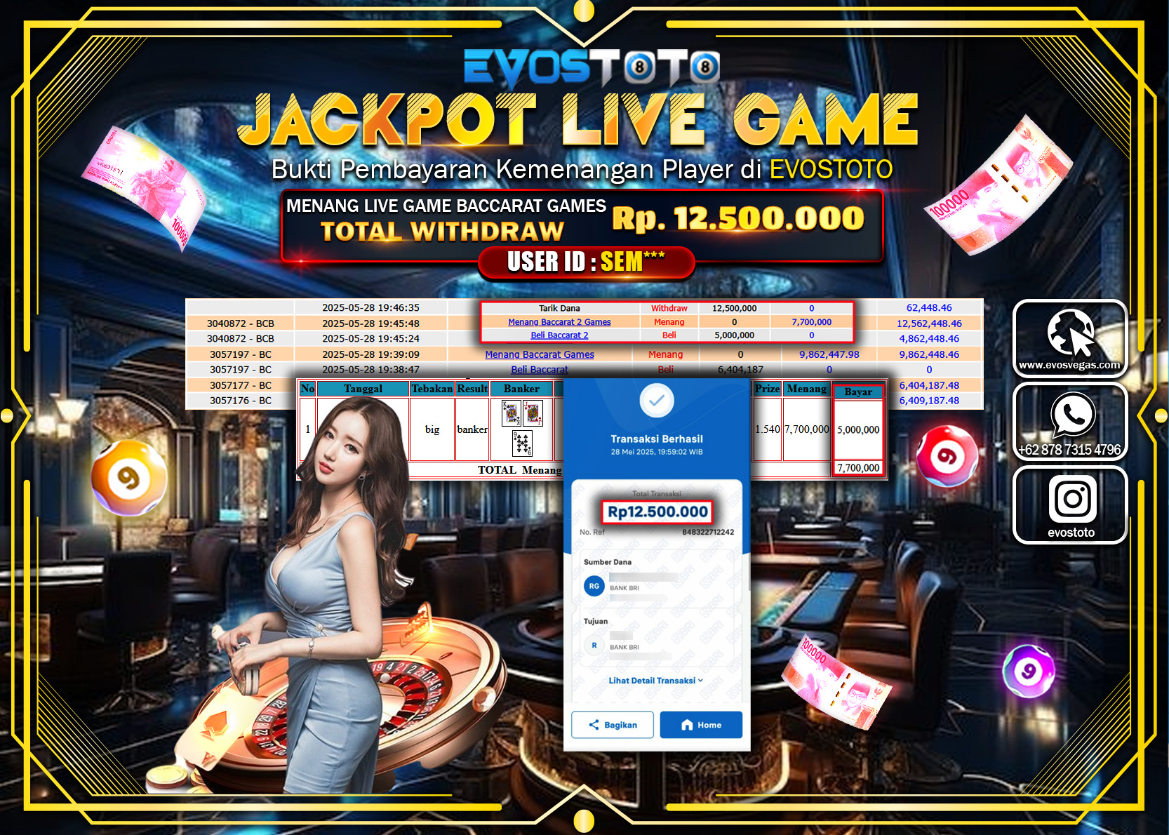 PEMBAYARAN JACKPOT LIVE GAME BACCARAT GAMES  Rp.12.500.000 DI BAYAR LANGSUNG !