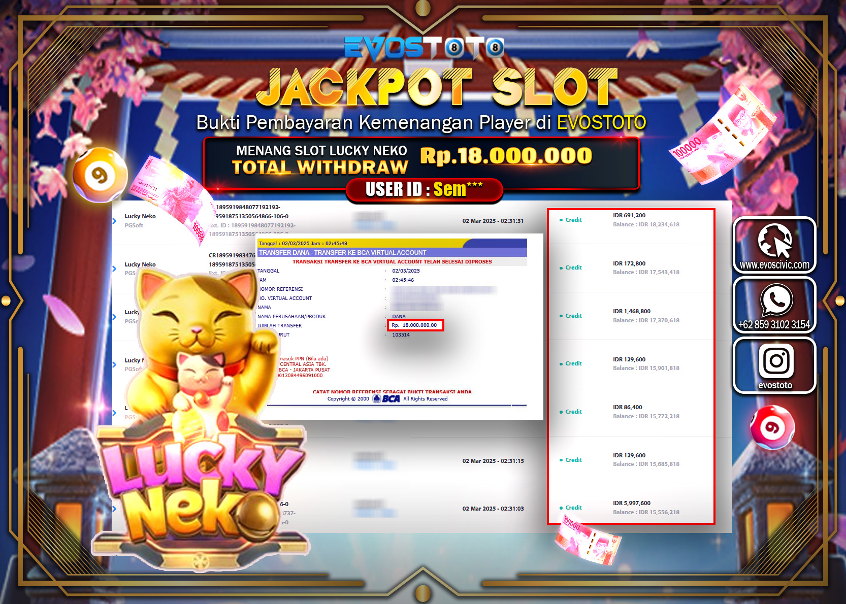PEMBAYARAN JACKPOT SLOT LUCKY NEKO Rp.18.000.000 DI BAYAR LANGSUNG !