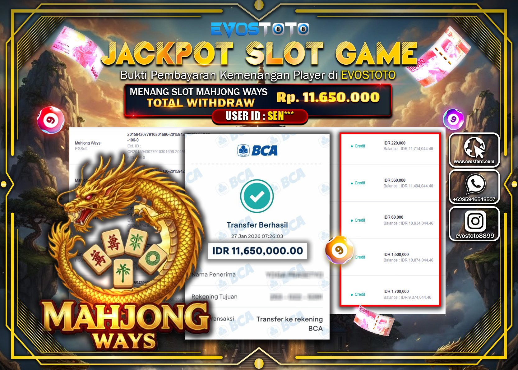 PEMBAYARAN JACKPOT SLOT MAHJONG WAYS Rp.11.650.000 DI BAYAR LANGSUNG !
