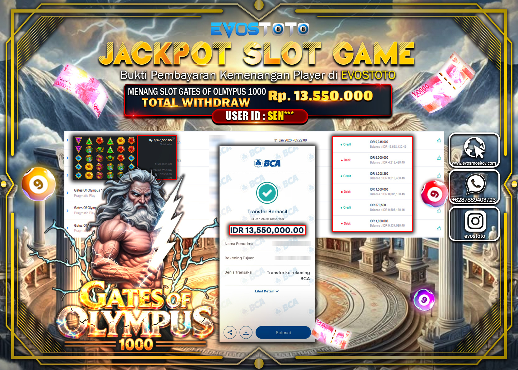 PEMBAYARAN JACKPOT SLOT GATES OF OLYMPUS 1000 Rp.13.550.000 DI BAYAR LANGSUNG !