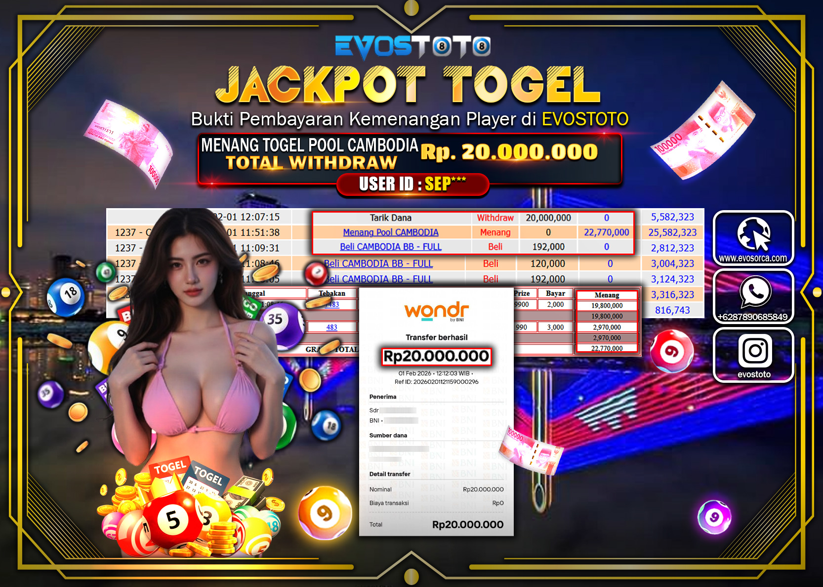 PEMBAYARAN JACKPOT TOGEL POOL CAMBODIA Rp.20.000.000 DI BAYAR LANGSUNG !