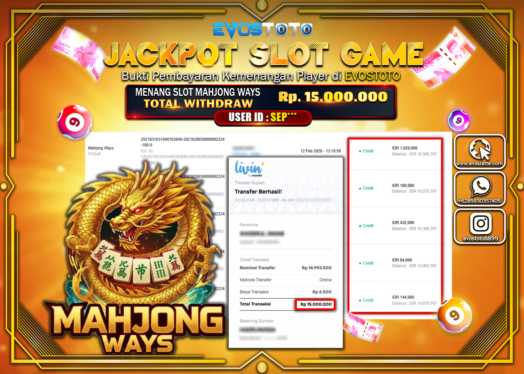 PEMBAYARAN JACKPOT SLOT MAHJONG WAYS Rp.15.000.000 DI BAYAR LANGSUNG !