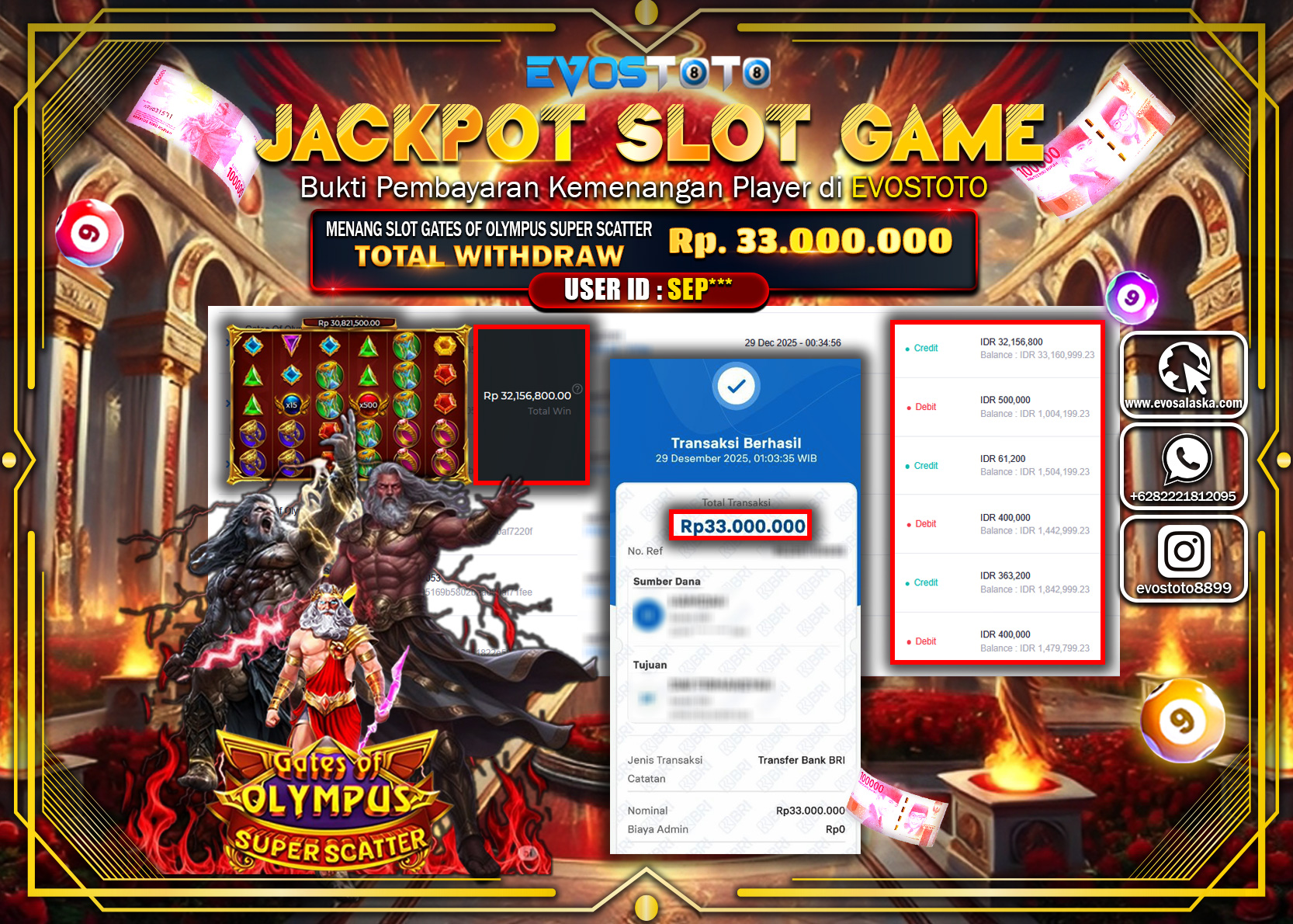 PEMBAYARAN JACKPOT SLOT GATES OF OLYMPUS SUPER SCATTER Rp.33.000.000 DI BAYAR LANGSUNG !