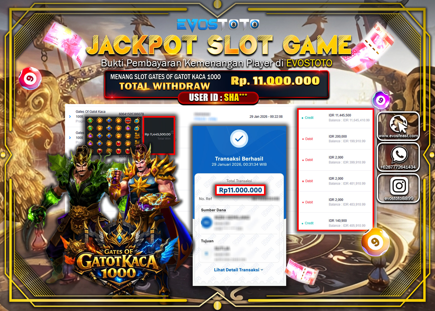 PEMBAYARAN JACKPOT SLOT GATES OF GATOT KACA 1000 Rp.11.000.000 DI BAYAR LANGSUNG !