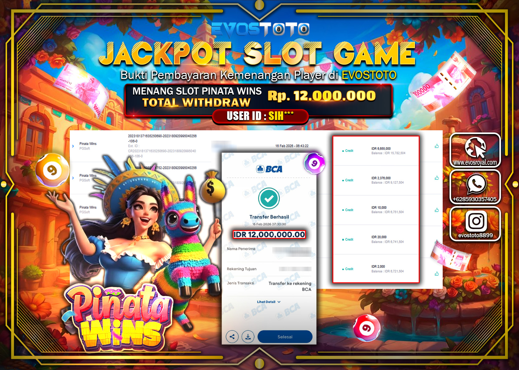 PEMBAYARAN JACKPOT SLOT PINATA WINS Rp.12.000.000 DI BAYAR LANGSUNG !