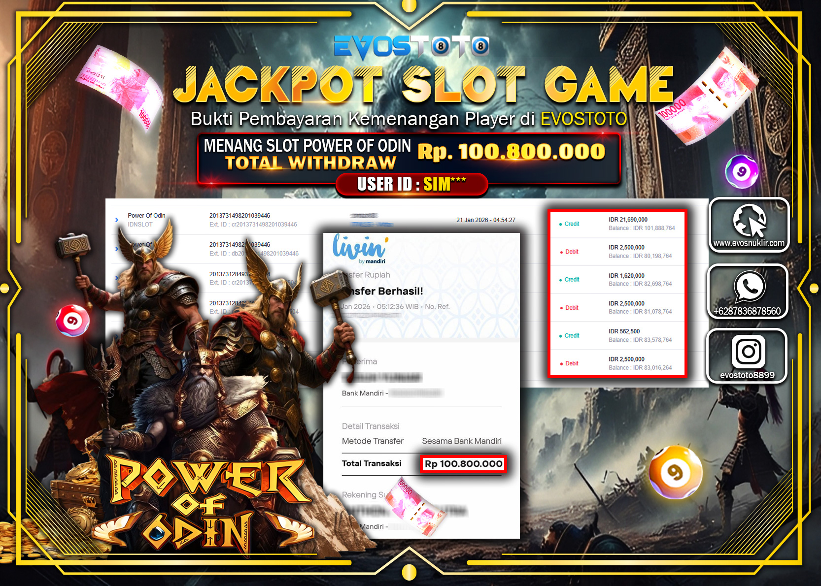 PEMBAYARAN JACKPOT SLOT POWER OF ODIN Rp.100.800.000 DI BAYAR LANGSUNG !