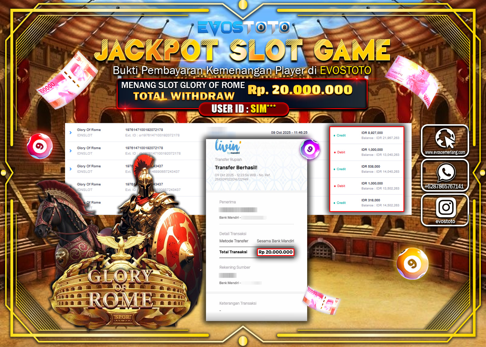 PEMBAYARAN JACKPOT SLOT GLORY OF ROME   Rp20.000.000 DI BAYAR LANGSUNG !
