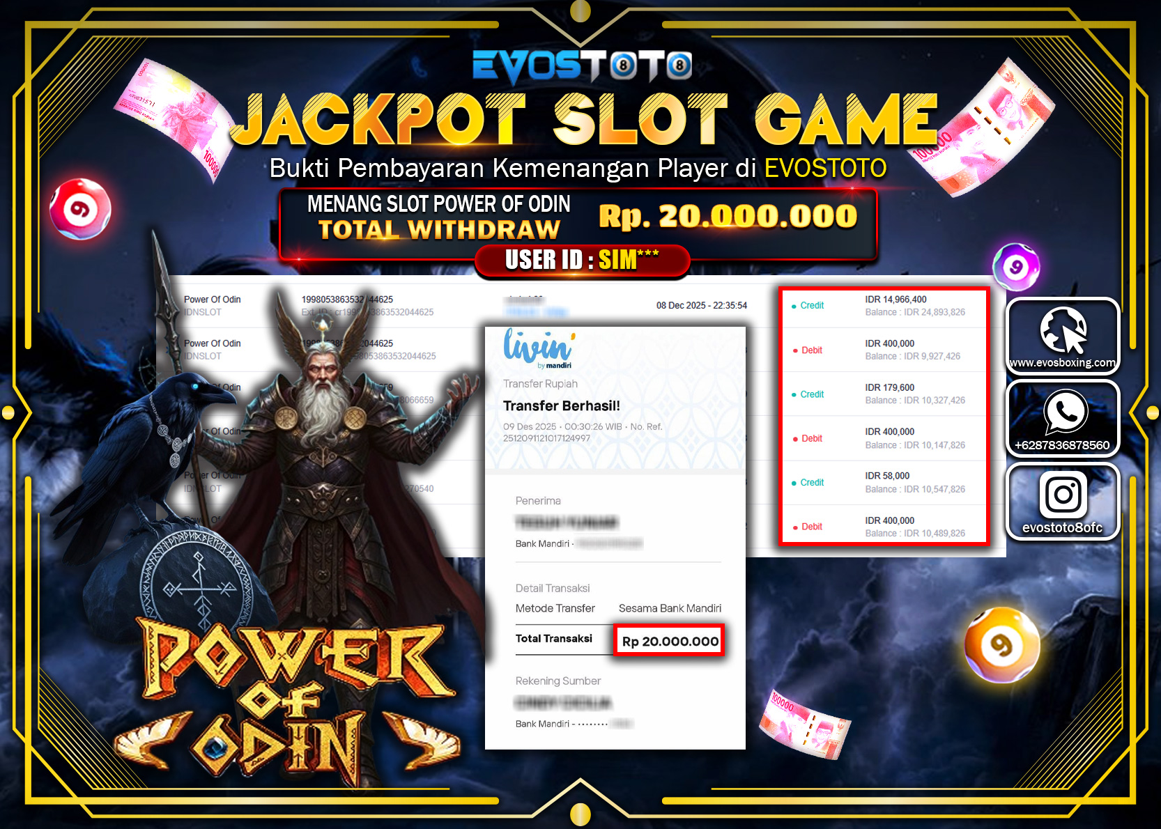 PEMBAYARAN JACKPOT SLOT POWER OF ODIN Rp.20.000.000 DI BAYAR LANGSUNG !