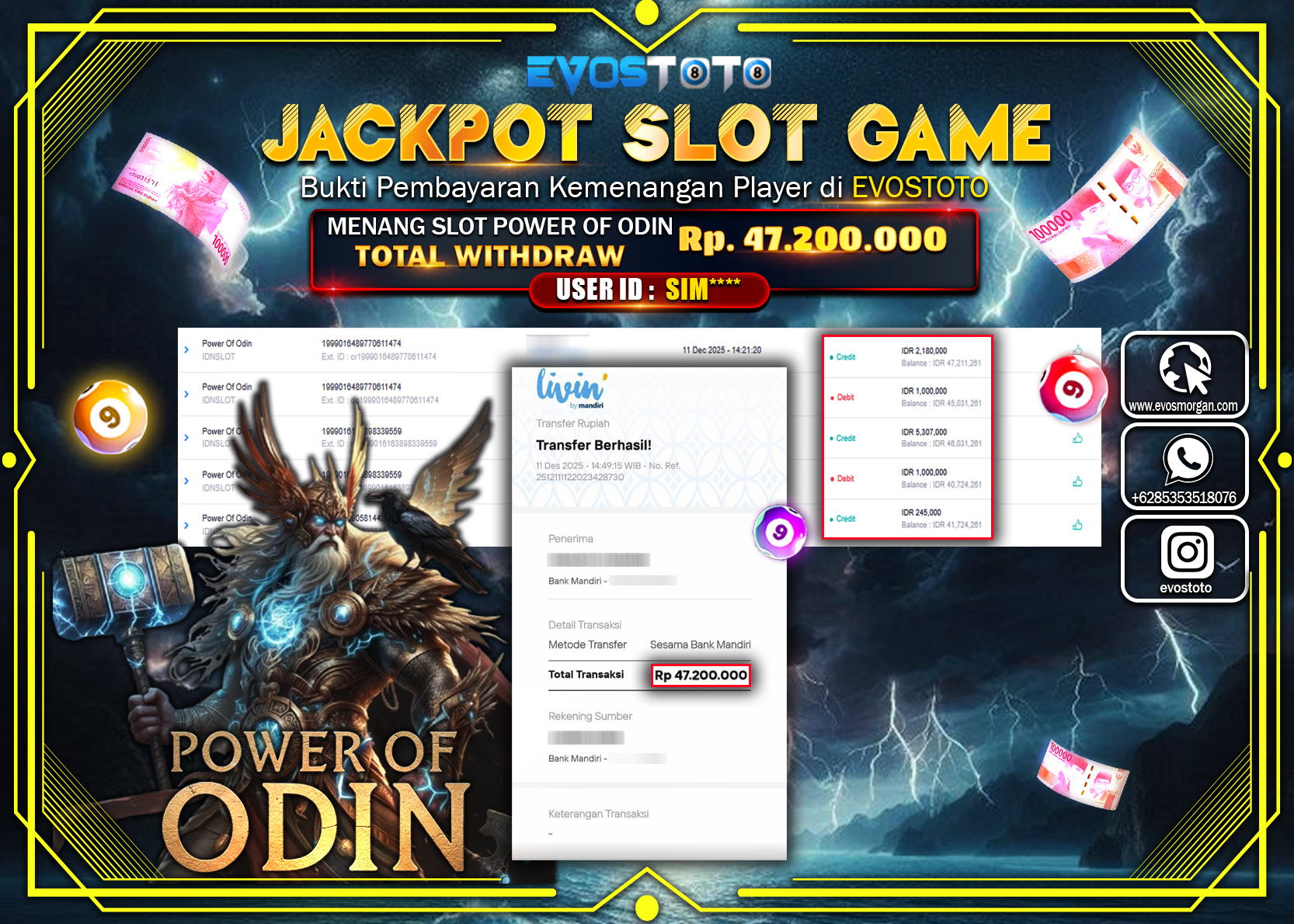 PEMBAYARAN JACKPOT SLOT POWER OF ODIN Rp.47.200.000 DI BAYAR LANGSUNG !