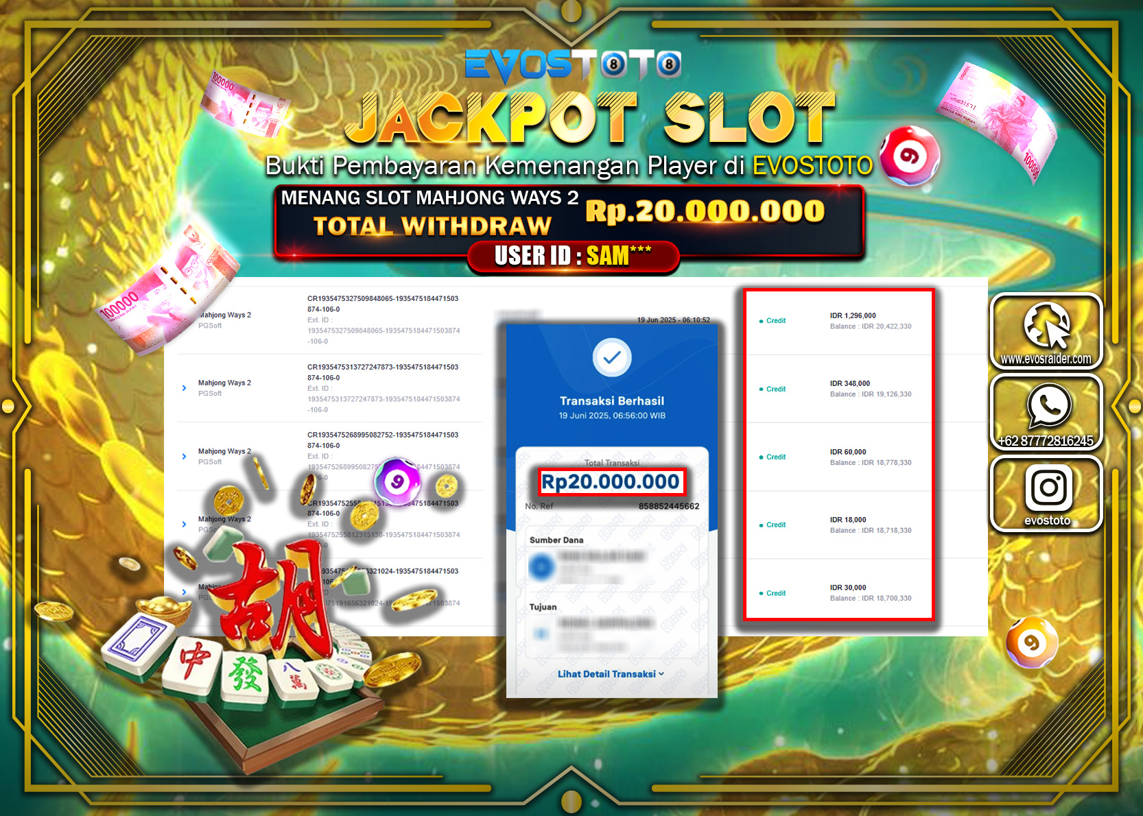 PEMBAYARAN JACKPOT SLOT MAHJONG WAYS 2 RP20.000.000 DI BAYAR LANGSUNG !