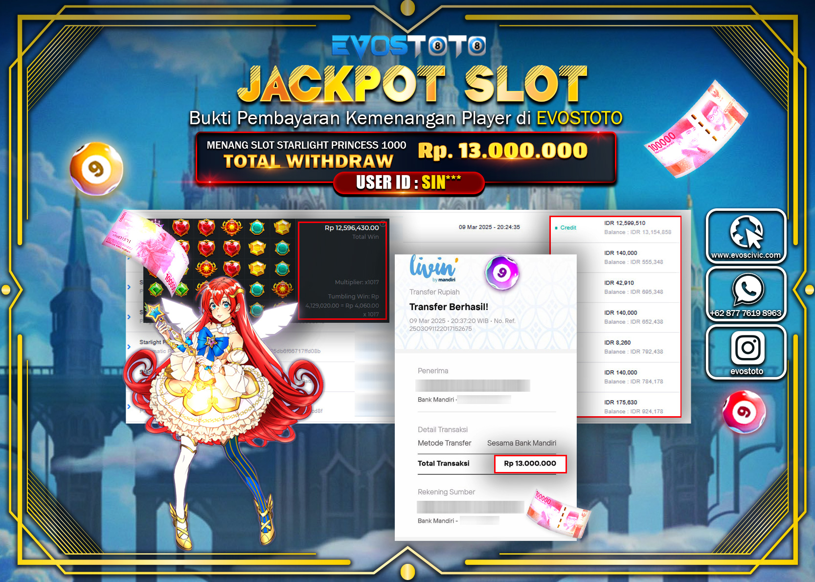 PEMBAYARAN JACKPOT SLOT STARLIGHT PRINCESS 1000 Rp.13.000.000 DI BAYAR LANGSUNG !