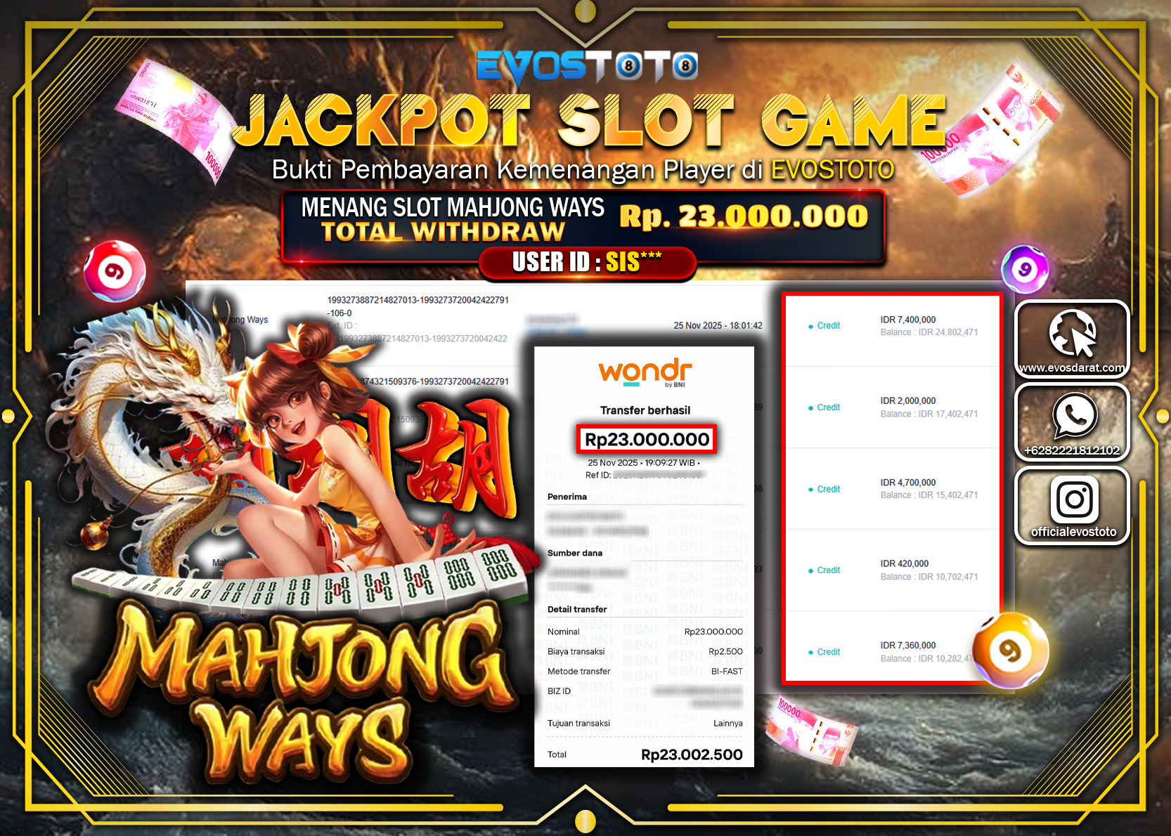 PEMBAYARAN JACKPOT SLOT MAHJONG WAYS Rp.23.000.000 DI BAYAR LANGSUNG !