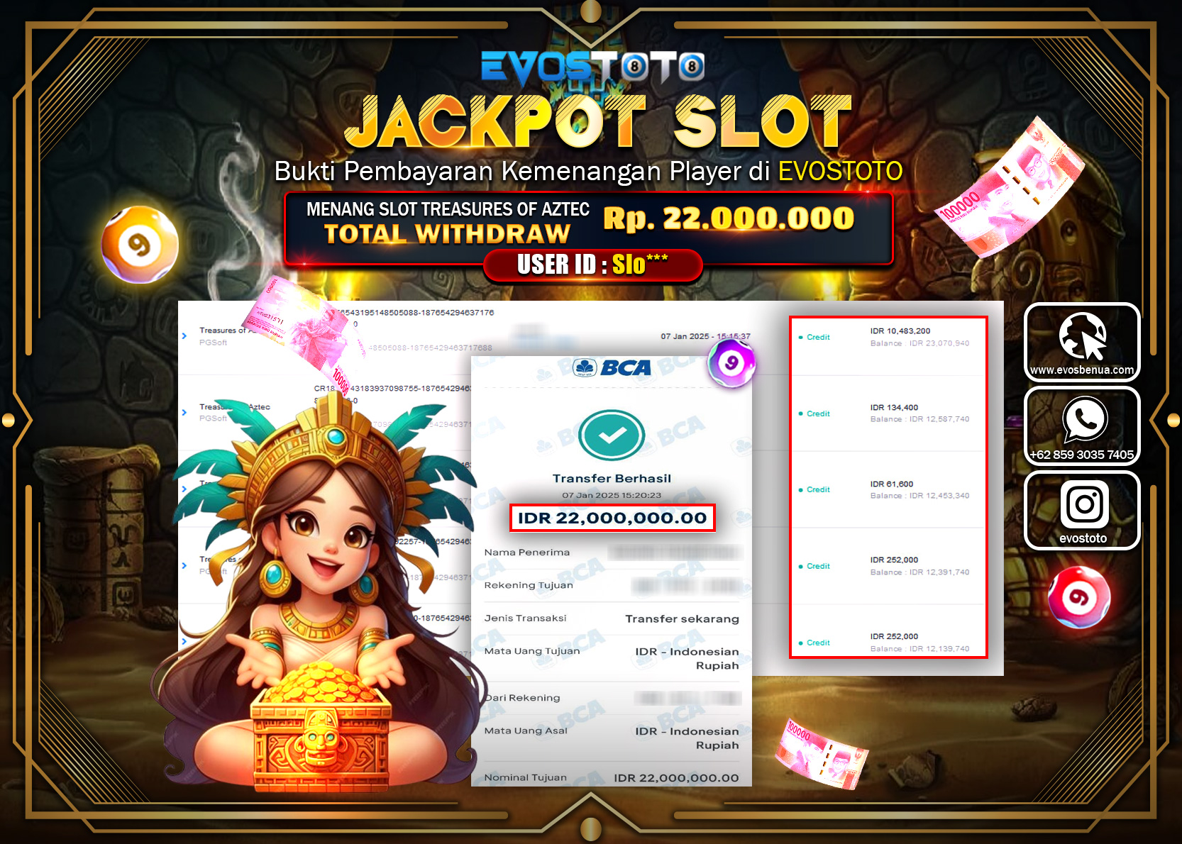 PEMBAYARAN JACKPOT SLOT TREASURES OF AZTEC Rp22.000.000 DI BAYAR LANGSUNG !