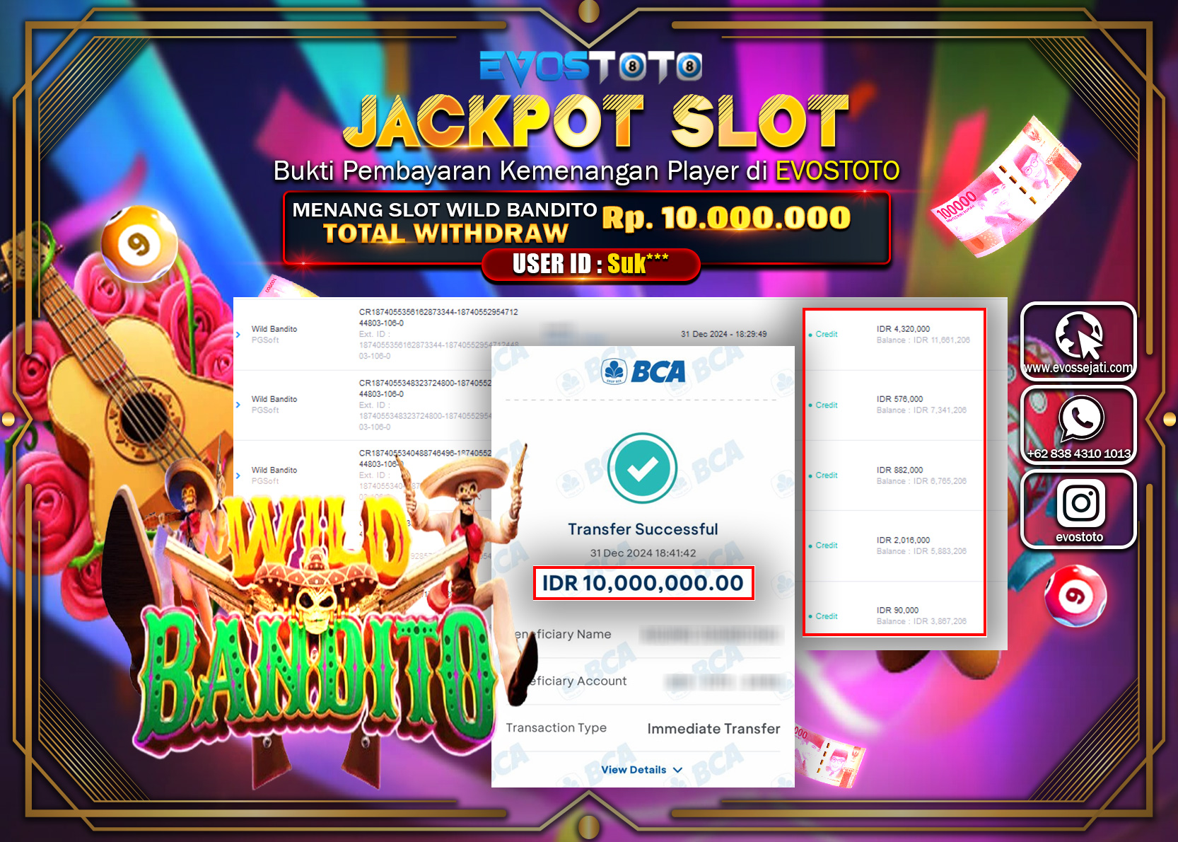 PEMBAYARAN JACKPOT SLOT WILD BANDITO  Rp.10.000.000 DI BAYAR LANGSUNG !