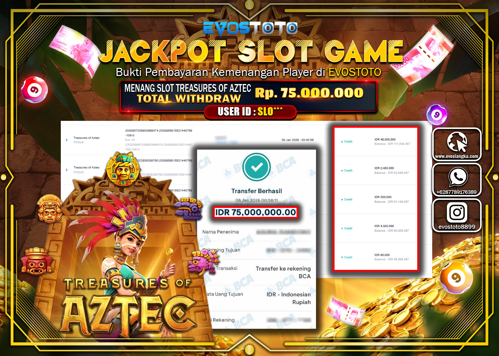PEMBAYARAN JACKPOT SLOT TREASURES OF AZTEC Rp.75.000.000 DI BAYAR LANGSUNG !