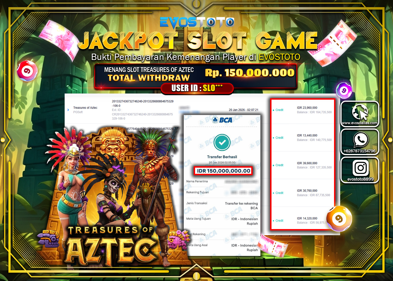 PEMBAYARAN JACKPOT SLOT TREASURES OF AZTEC Rp.150.000.000 DI BAYAR LANGSUNG !