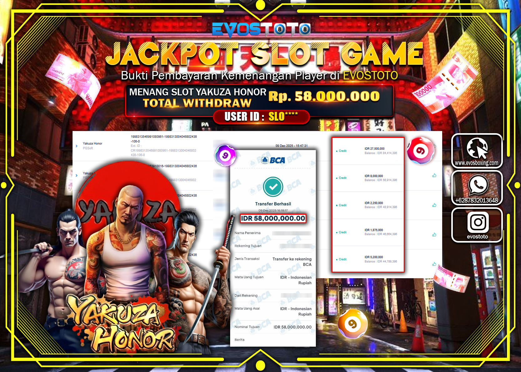 PEMBAYARAN JACKPOT SLOT YAKUZA HONOR Rp.58.000.000 DI BAYAR LANGSUNG !