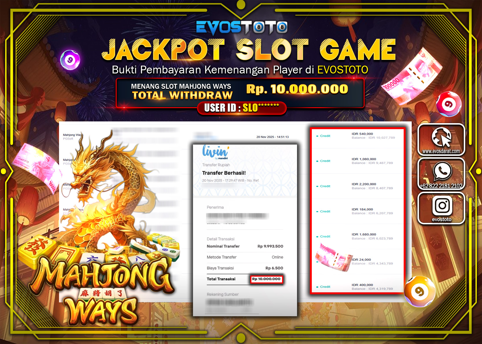 PEMBAYARAN JACKPOT SLOT MAHJONG WAYS  Rp10.000.000 DI BAYAR LANGSUNG !