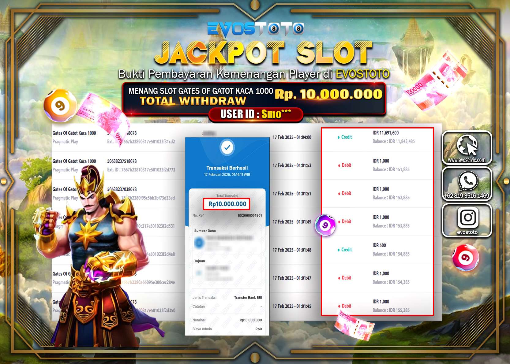 PEMBAYARAN JACKPOT SLOT GATES OF GATOT KACA Rp.10.000.000 DI BAYAR LANGSUNG !