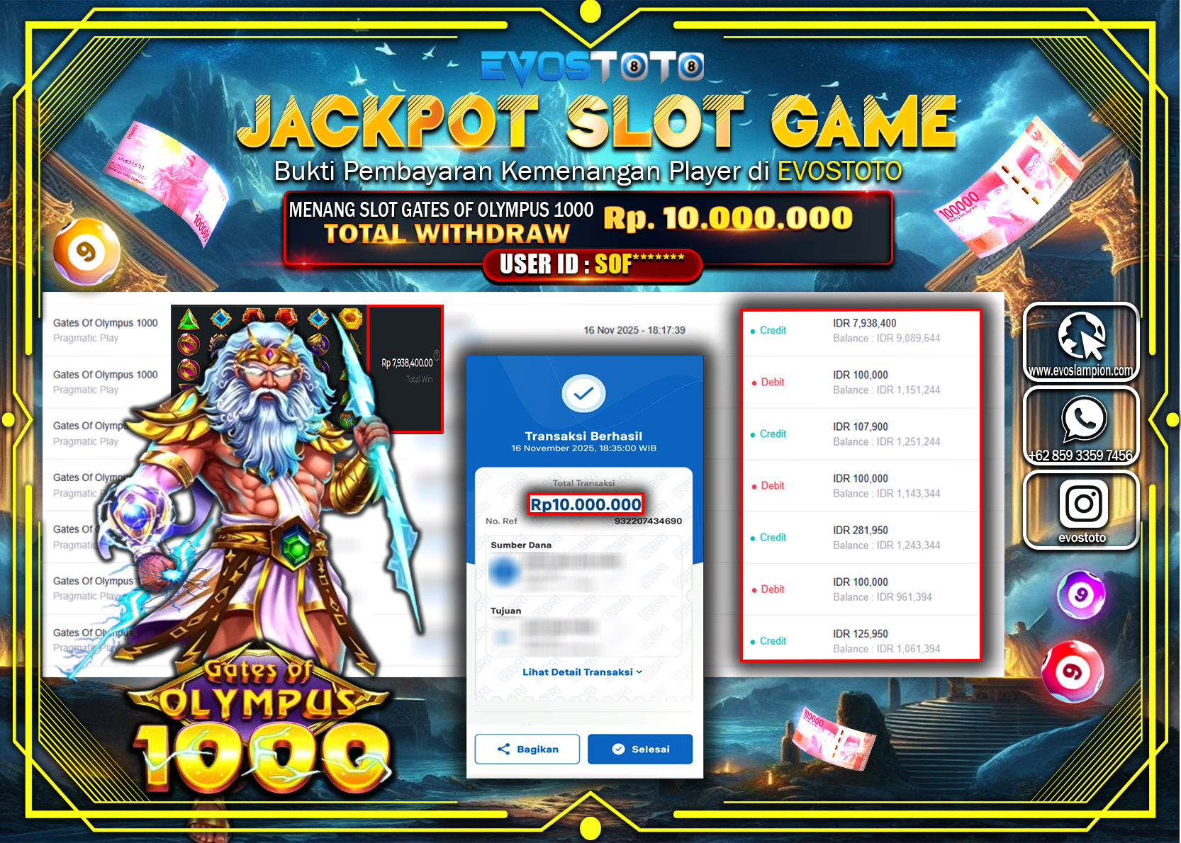 PEMBAYARAN JACKPOT SLOT GATES OF OLYMPUS 1000 Rp10.000.000 DI BAYAR LANGSUNG !
