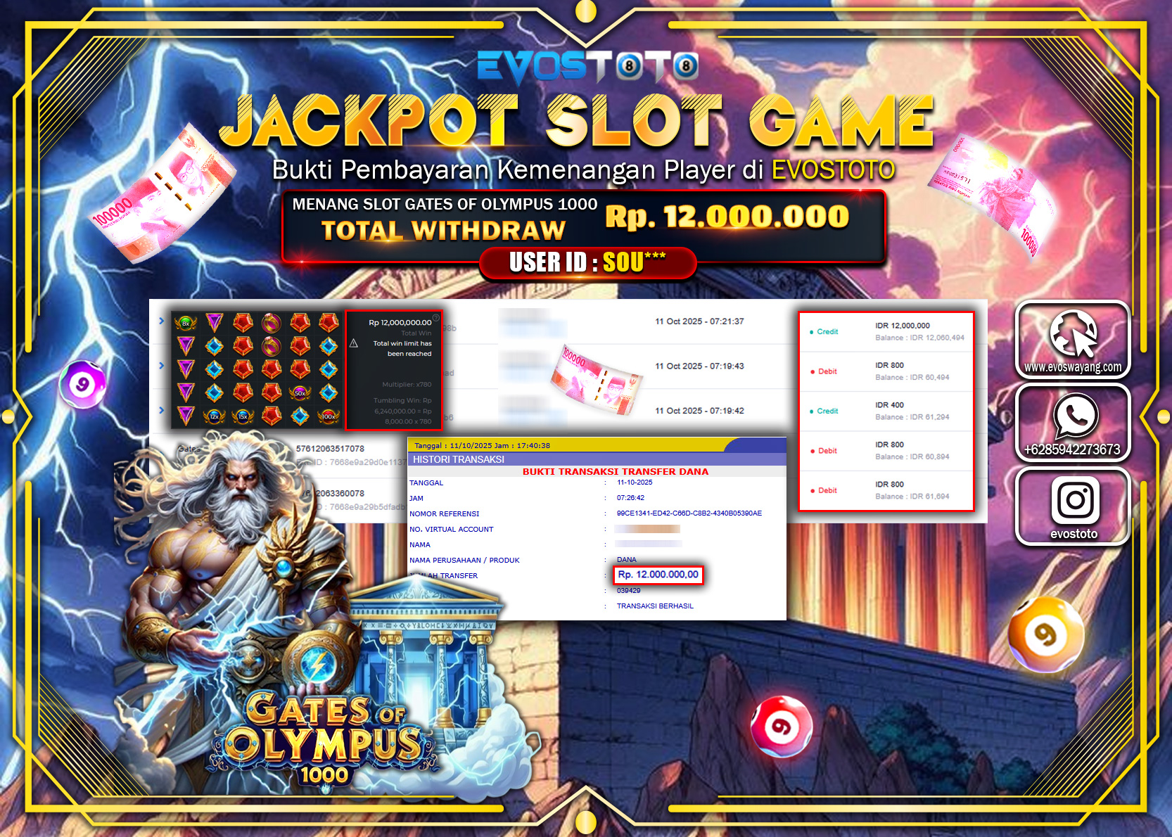 PEMBAYARAN JACKPOT SLOT GATES OF OLYMPUS 1000  Rp12.000.000 DI BAYAR LANGSUNG !