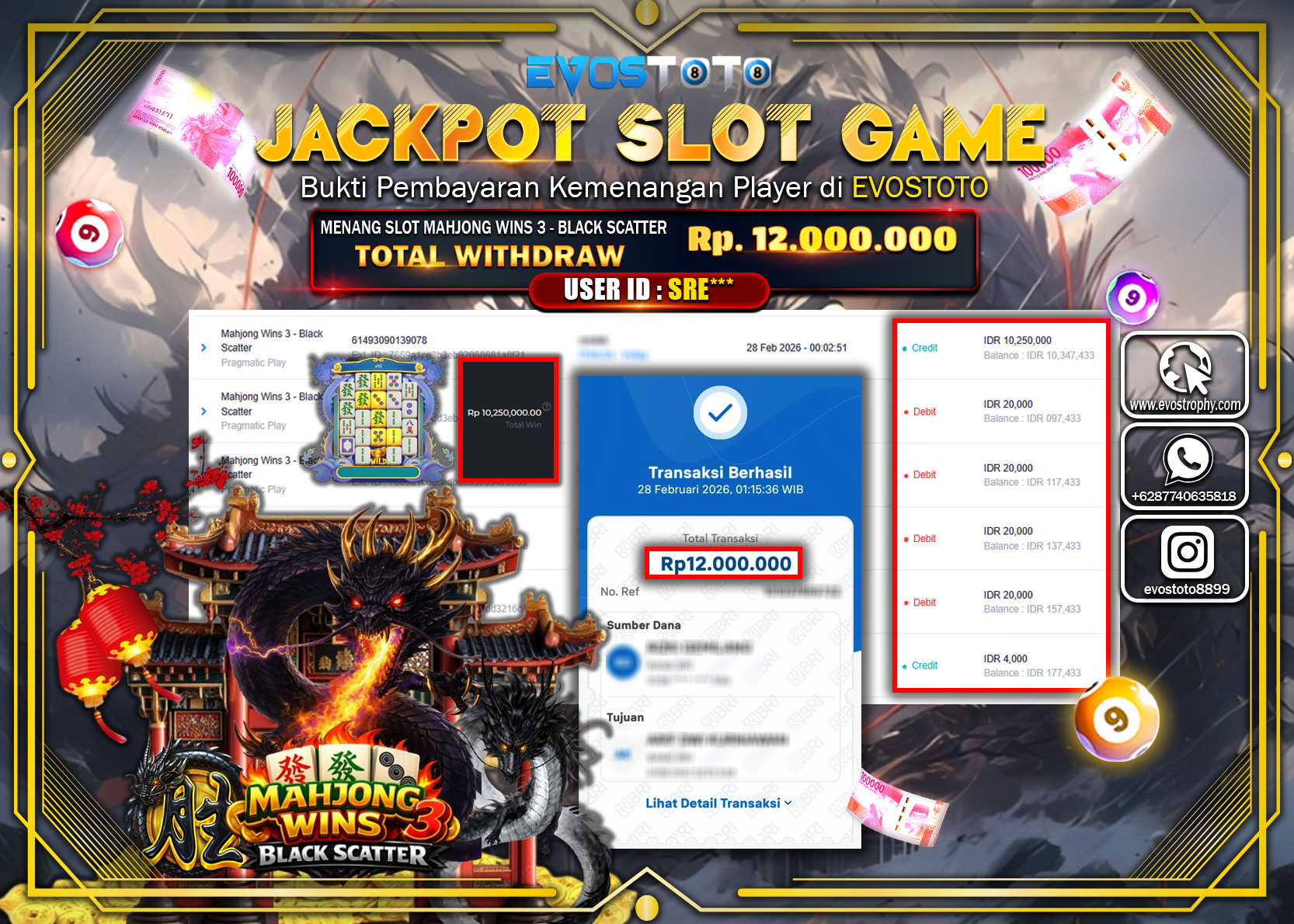 PEMBAYARAN JACKPOT SLOT MAHJONG WINS 3 - BLACK SCATTER Rp.12.000.000 DI BAYAR LANGSUNG !