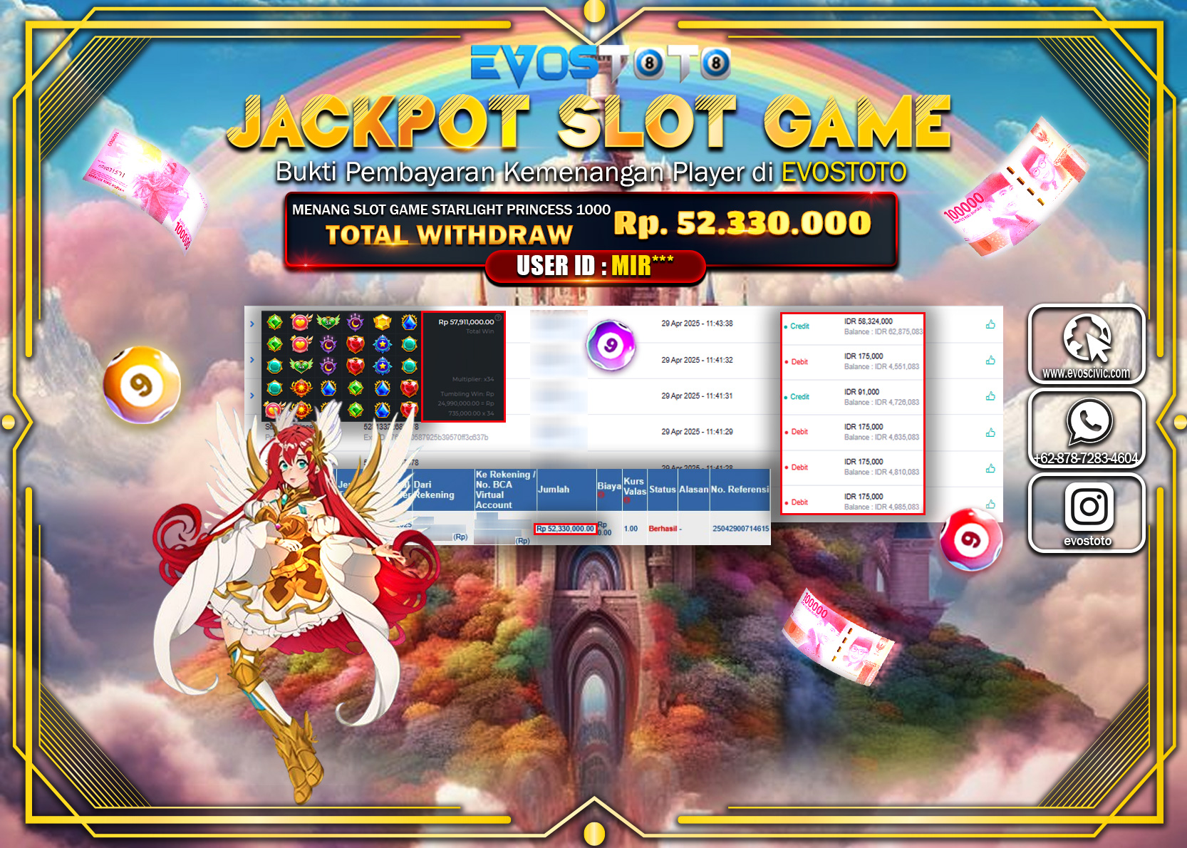 PEMBAYARAN JACKPOT SLOT STARLIGHT PRINCESS 1000 Rp52.330.000 DI BAYAR LANGSUNG !