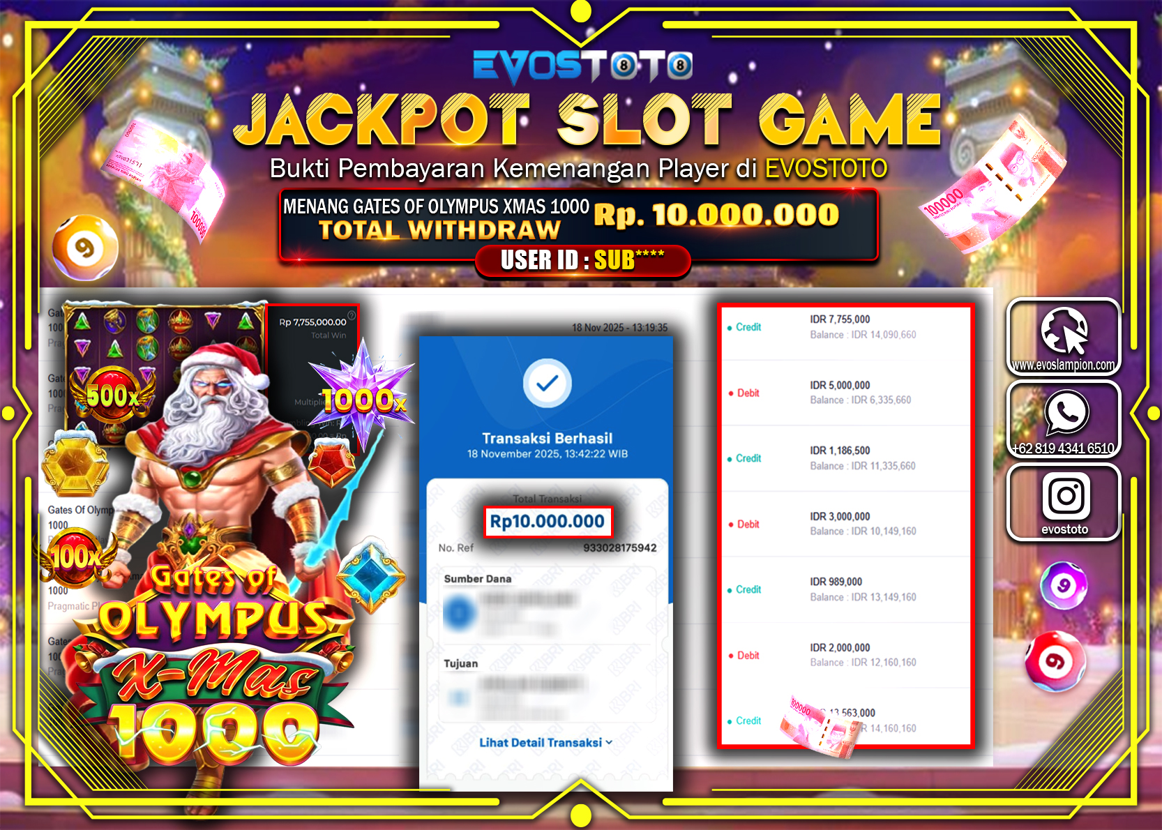 PEMBAYARAN JACKPOT SLOT GATES OF OLYMPUS XMAS 1000 Rp10.000.000 DI BAYAR LANGSUNG !