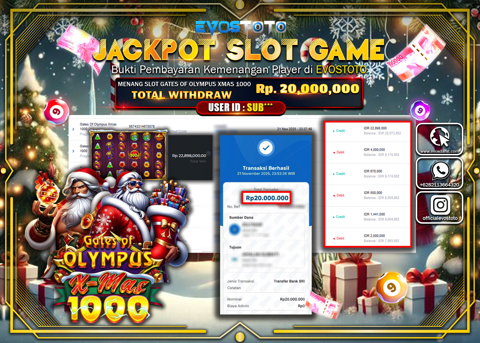 PEMBAYARAN JACKPOT SLOT GAME GATES OF OLYMPUS XMAS 1000 Rp.20.000.000 DI BAYAR LANGSUNG !
