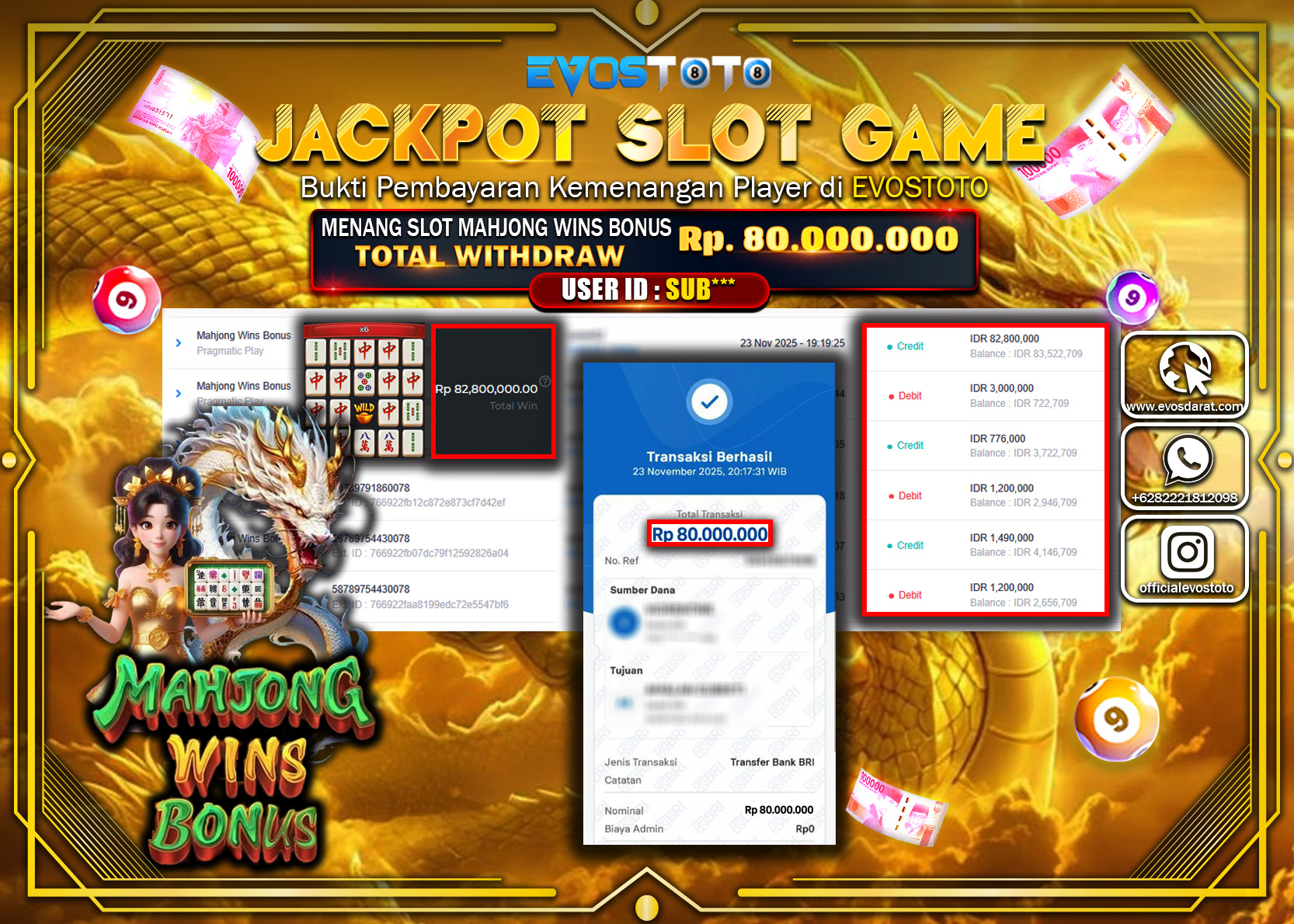PEMBAYARAN JACKPOT SLOT MAHJONG WINS BONUS Rp.80.000.000 DI BAYAR LANGSUNG !