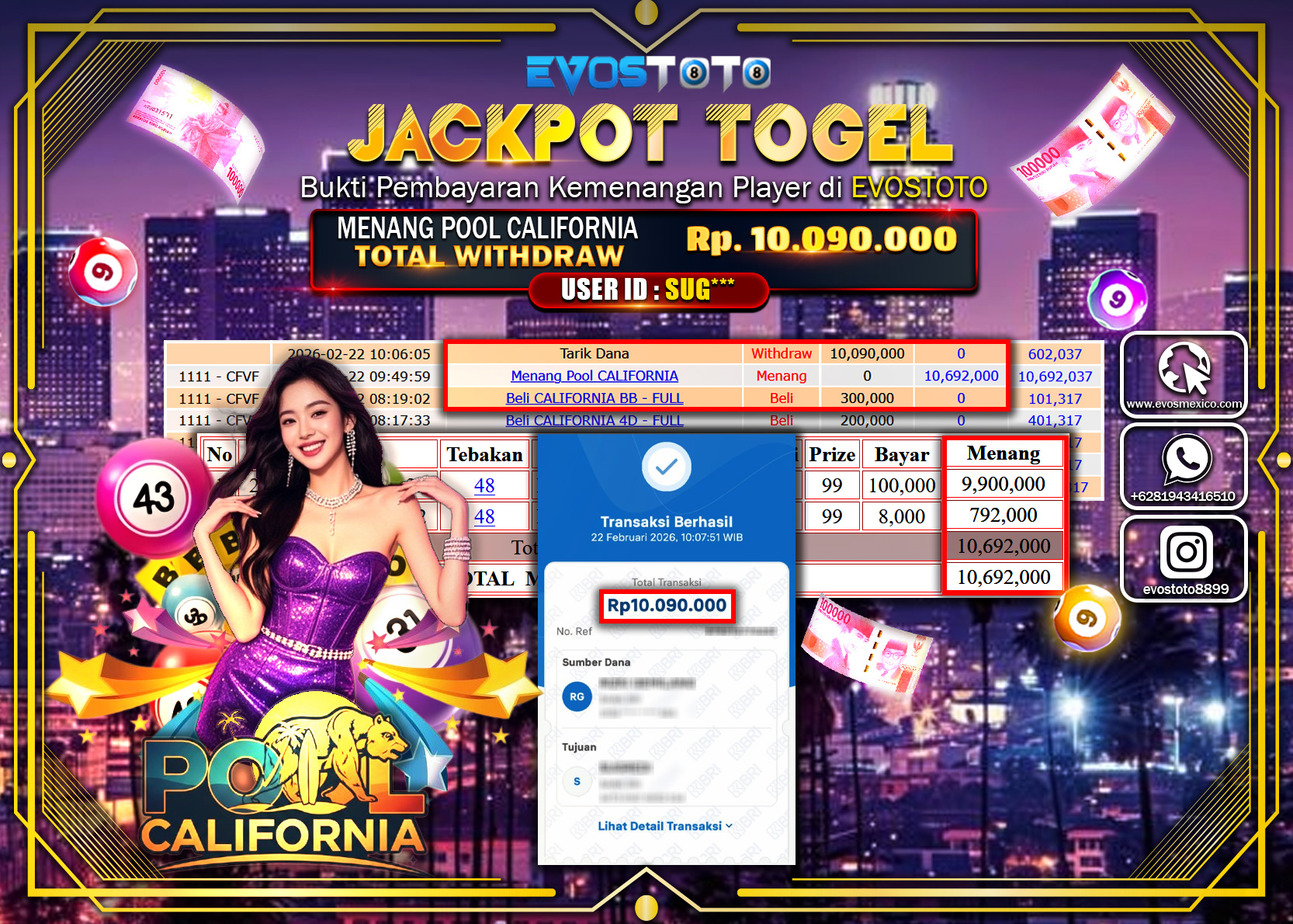 PEMBAYARAN JACKPOT TOGEL POOL CALIFORNIA Rp.10.090.000 DI BAYAR LANGSUNG !