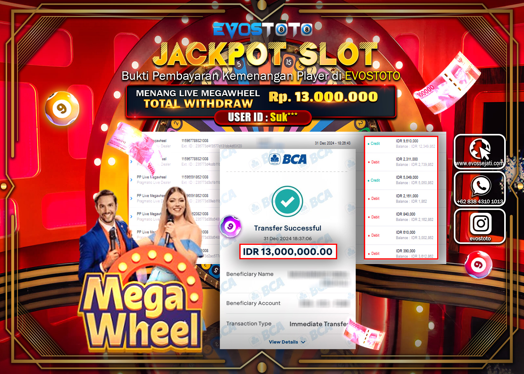 PEMBAYARAN JACKPOT LIVE MEGAWHEEL  Rp13.000.000 DI BAYAR LANGSUNG !
