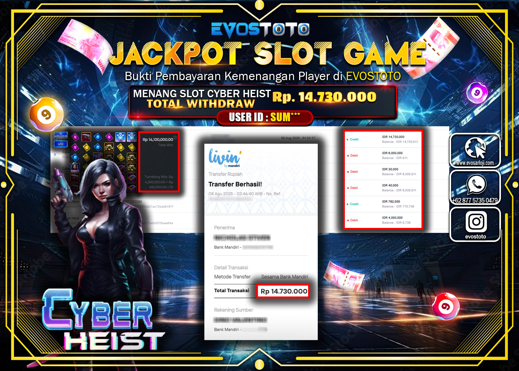PEMBAYARAN JACKPOT SLOT CYBER HEIST  Rp14.730.000 DI BAYAR LANGSUNG !