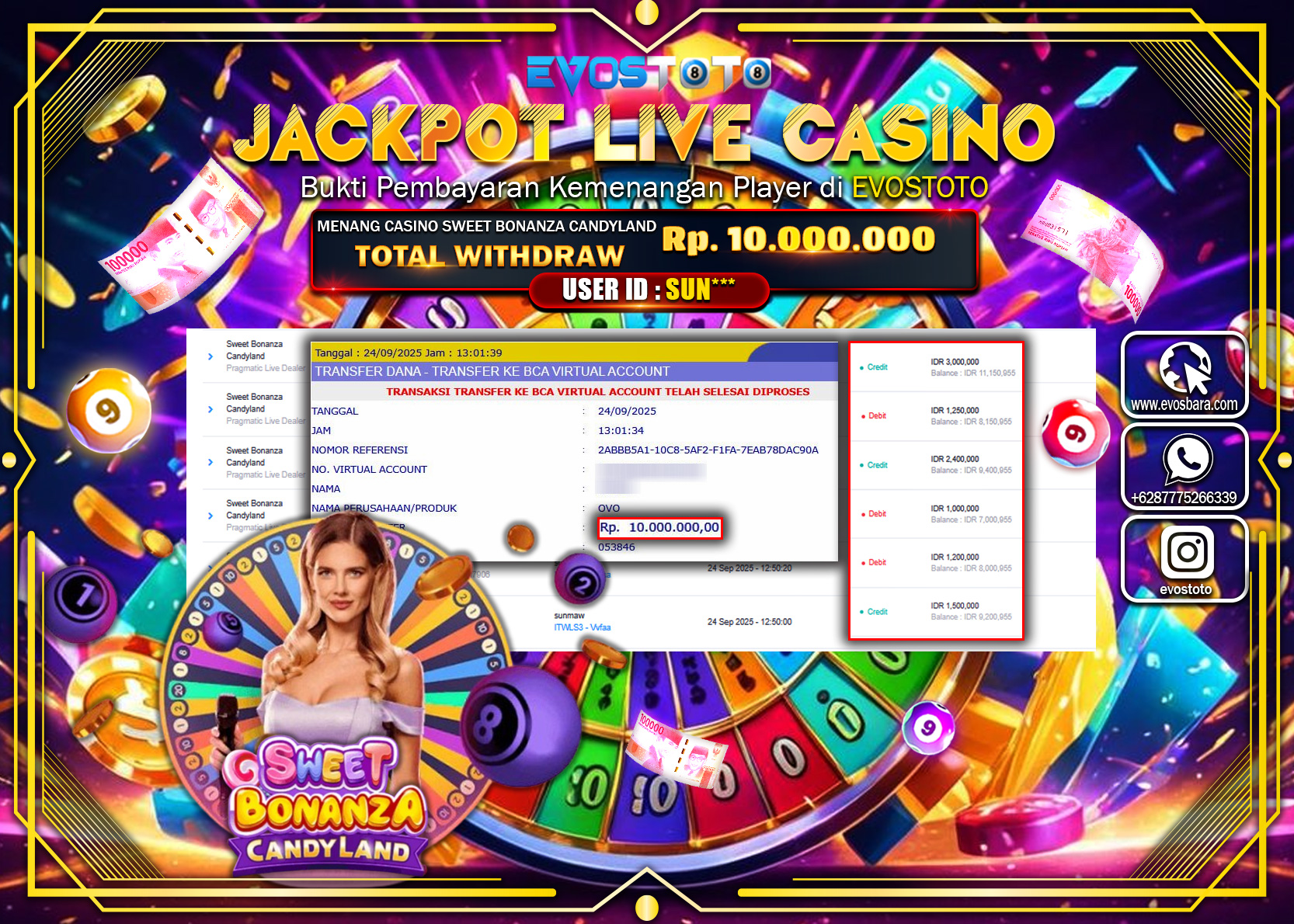 PEMBAYARAN JACKPOT LIVE CASINO SWEET BONANZA CANDYLAND  Rp10.000.000 DI BAYAR LANGSUNG !