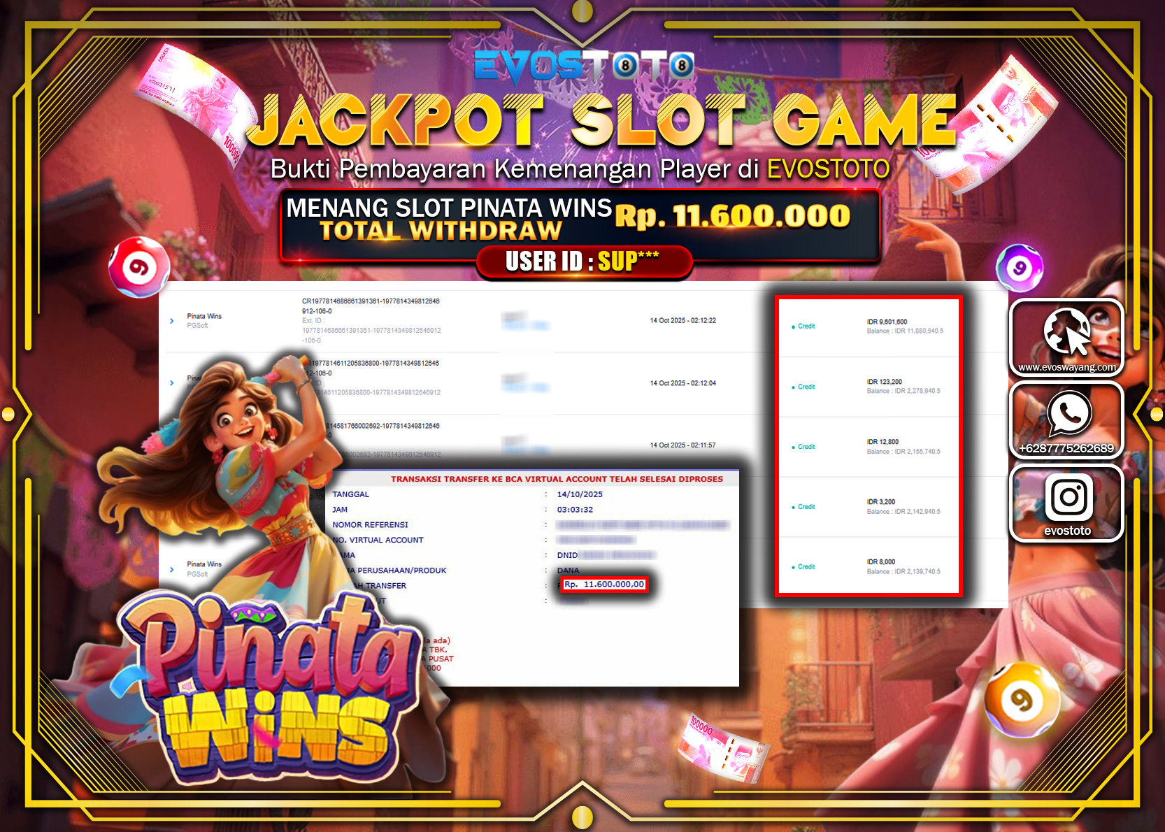 PEMBAYARAN JACKPOT SLOT PINATA WINS Rp11.600.000 DI BAYAR LANGSUNG !