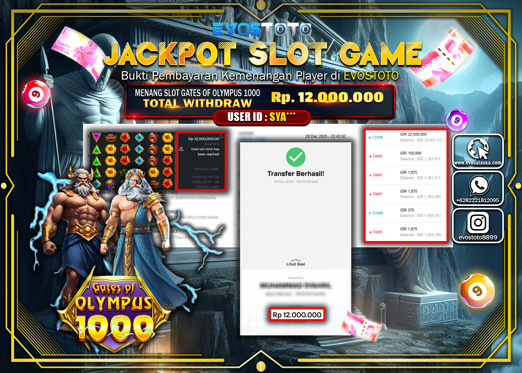 PEMBAYARAN JACKPOT SLOT GATES OF OLYMPUS 1000 Rp.12.000.000 DI BAYAR LANGSUNG !