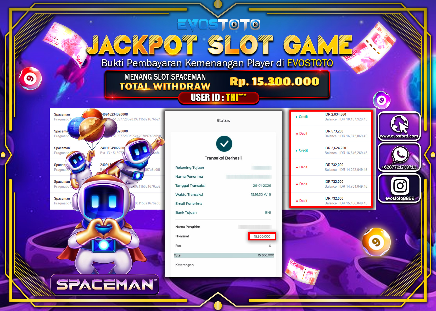 PEMBAYARAN JACKPOT SLOT SPACEMAN Rp.15.300.000 DI BAYAR LANGSUNG !