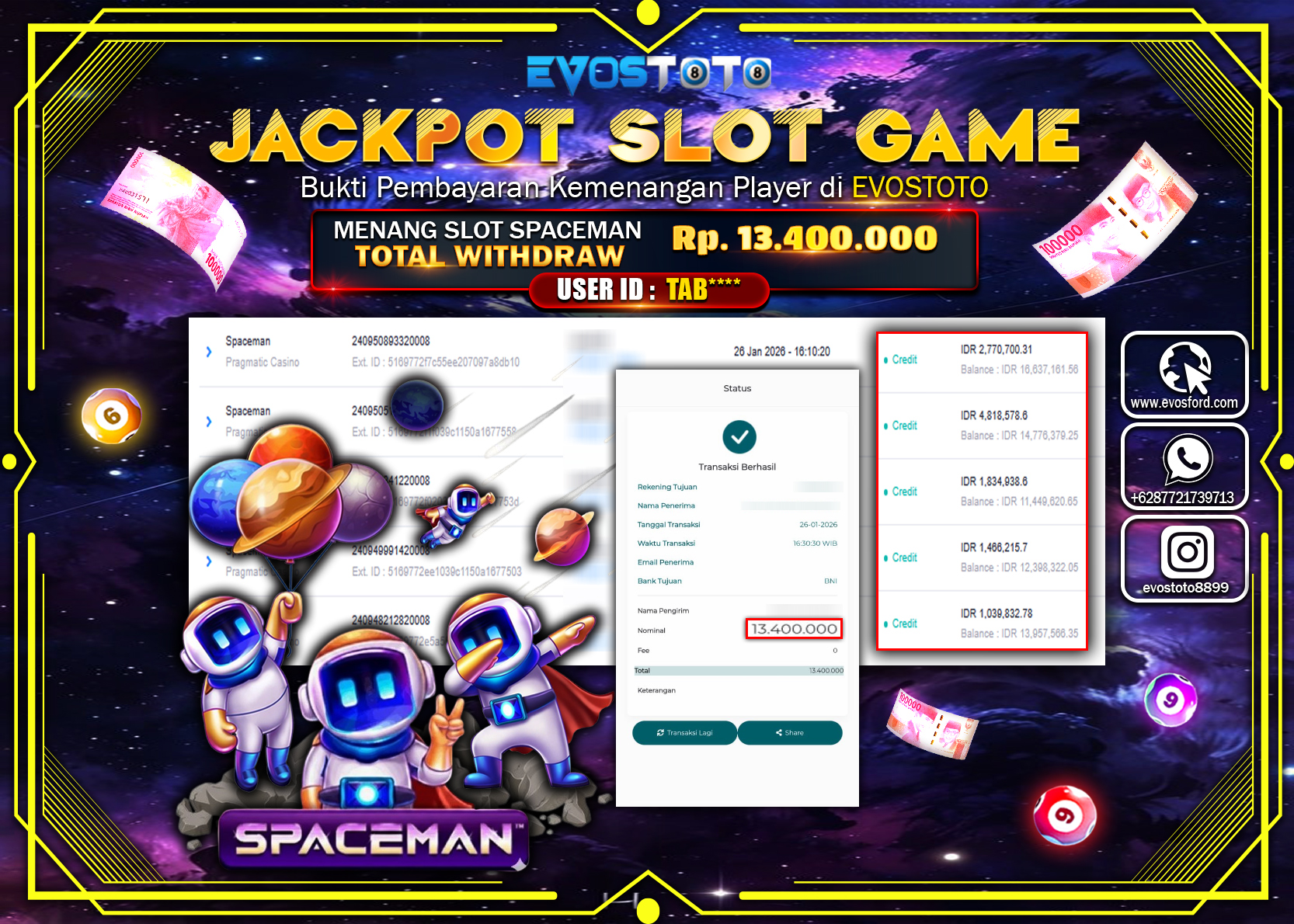 PEMBAYARAN JACKPOT SLOT SPACEMAN Rp.13.400.000 DI BAYAR LANGSUNG !