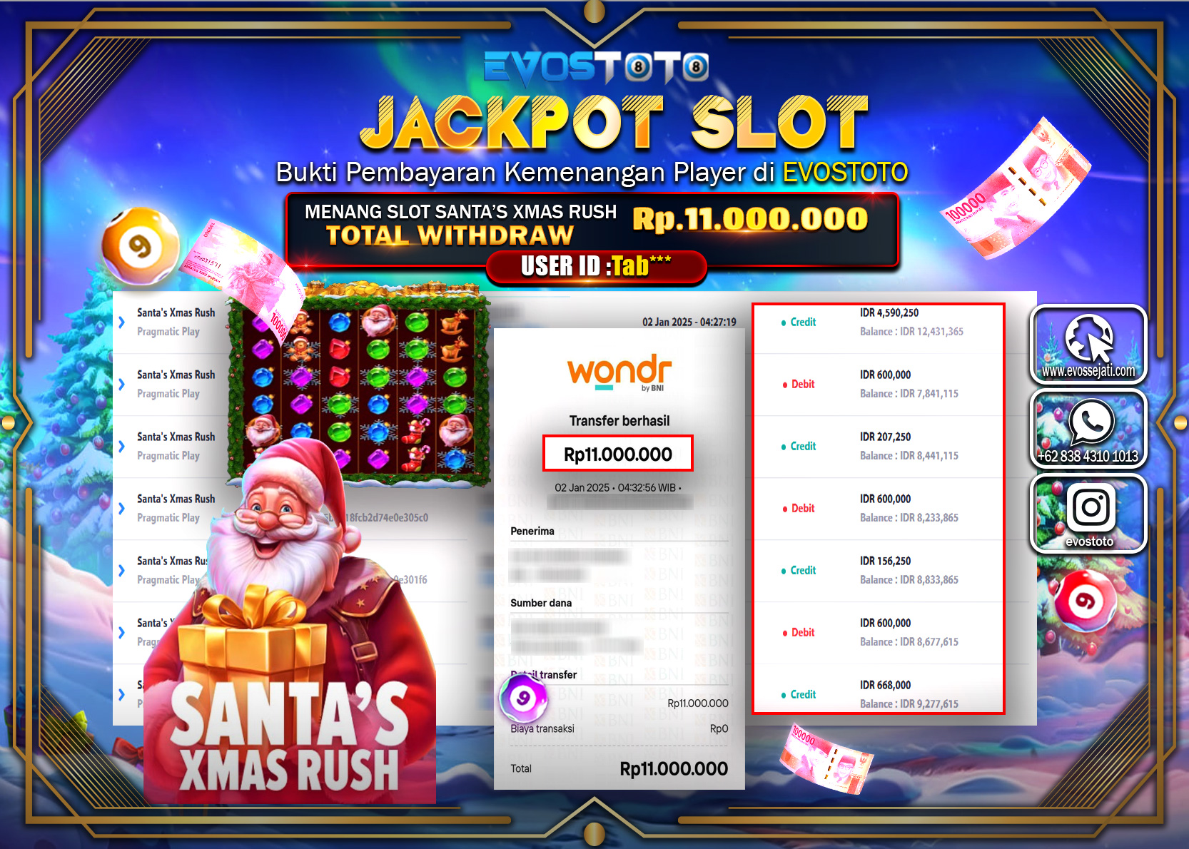 PEMBAYARAN JACKPOT SLOT SANTA XMAS PUSH Rp.11.000.000 DI BAYAR LANGSUNG !