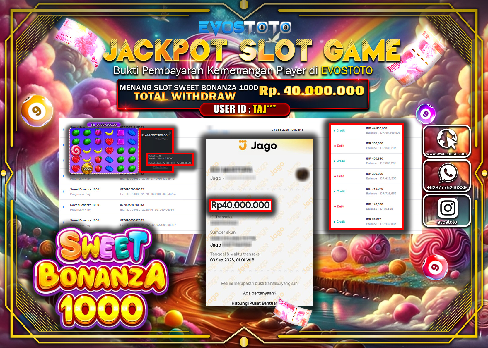 PEMBAYARAN JACKPOT SLOT SWEET BONANZA 1000 Rp40.000.000 DI BAYAR LANGSUNG !