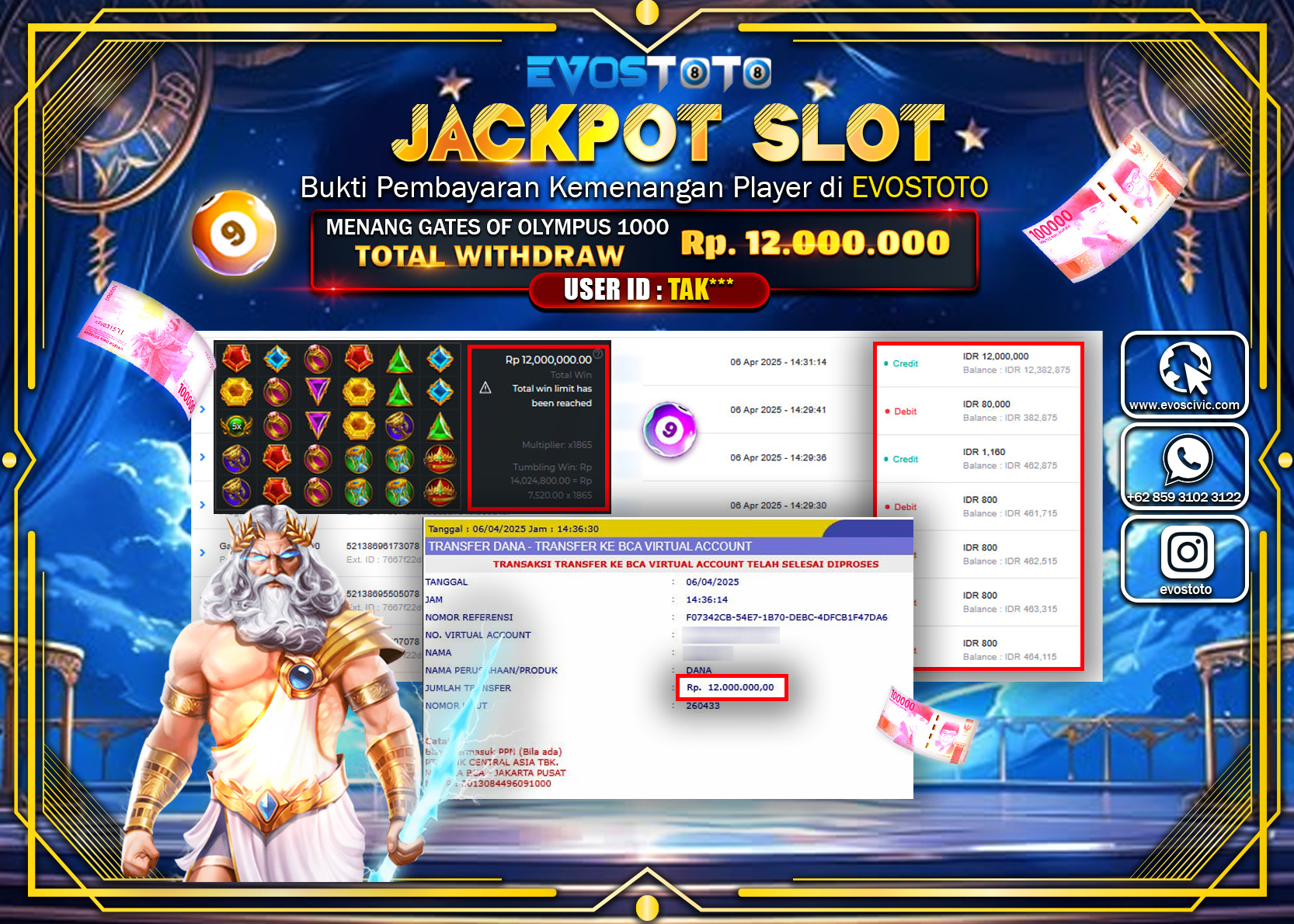 PEMBAYARAN JACKPOT SLOT GATES OF OLYMPUS 1000 Rp.12.00.000 DI BAYAR LANGSUNG !