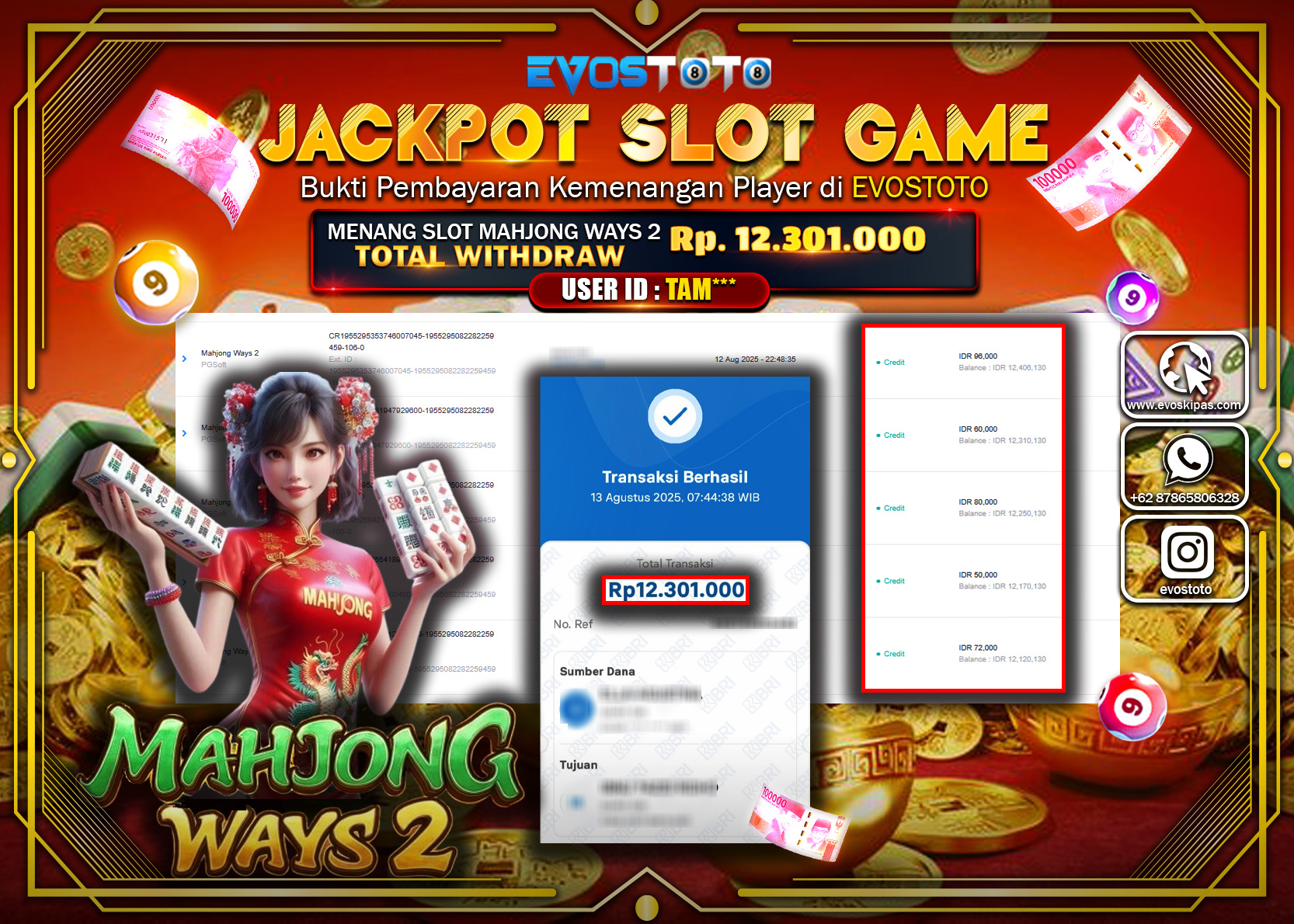 PEMBAYARAN JACKPOT SLOT MAHJONG WAYS 2 Rp12.301.000 DI BAYAR LANGSUNG !