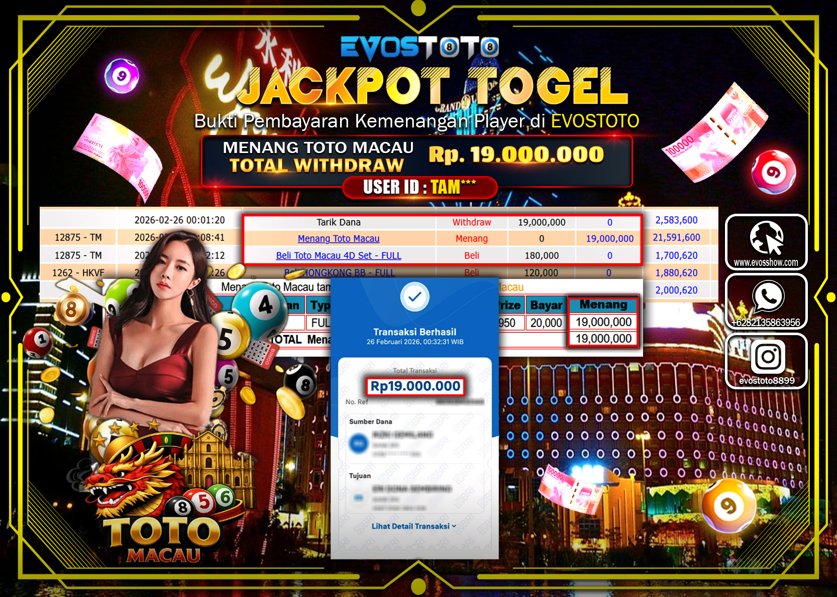 PEMBAYARAN JACKPOT TOGEL TOTO MACAU Rp.19.000.000 DI BAYAR LANGSUNG !