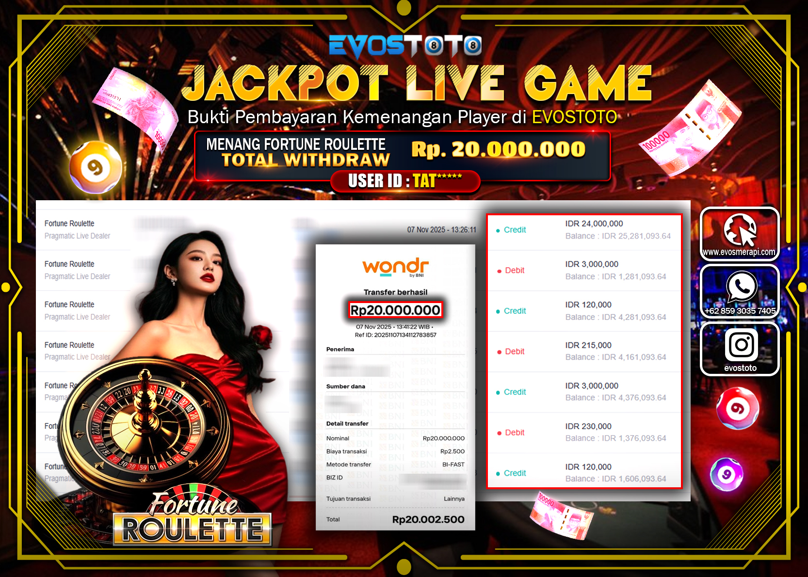 PEMBAYARAN JACKPOT LIVE GAME FORTUNE ROULETTE Rp20.000.000 DI BAYAR LANGSUNG !