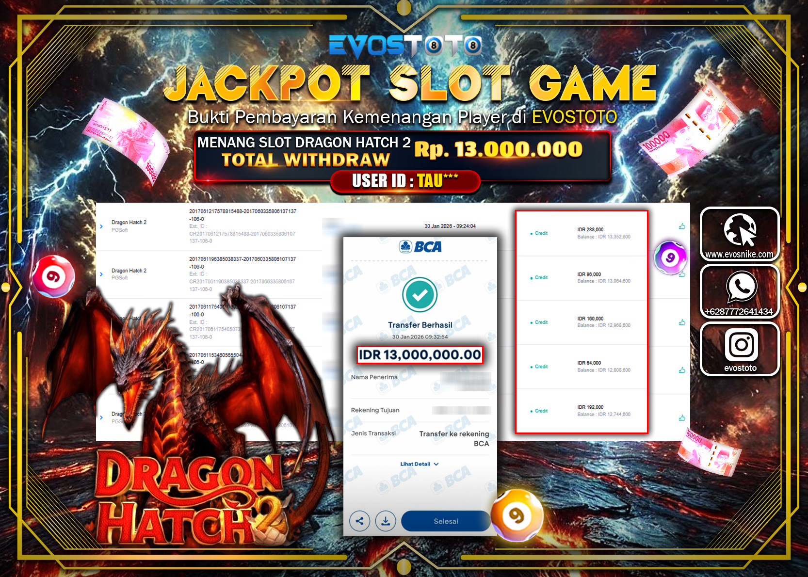 PEMBAYARAN JACKPOT SLOT DRAGON HATCH 2 Rp.13.000.000 DI BAYAR LANGSUNG !