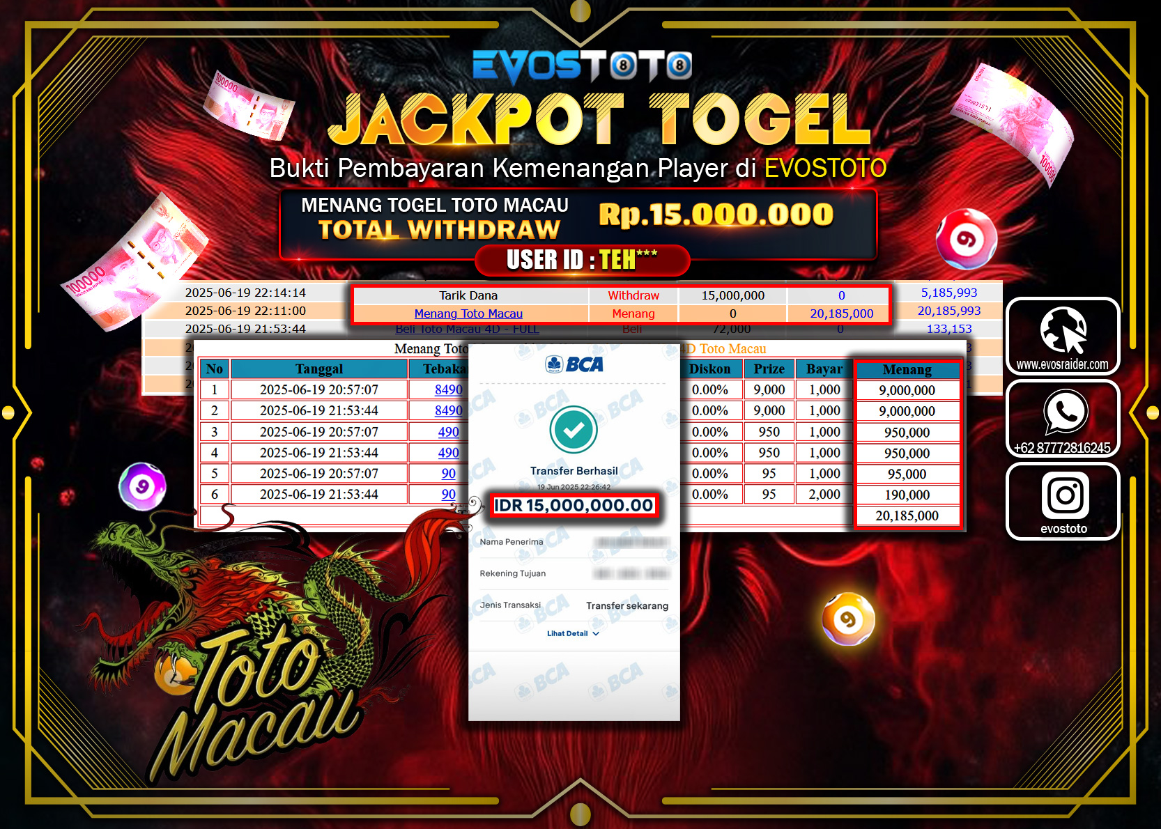 PEMBAYARAN JACKPOT TOGEL TOTO MACAU 5D RP 15.000.000 DI BAYAR LANGSUNG !
