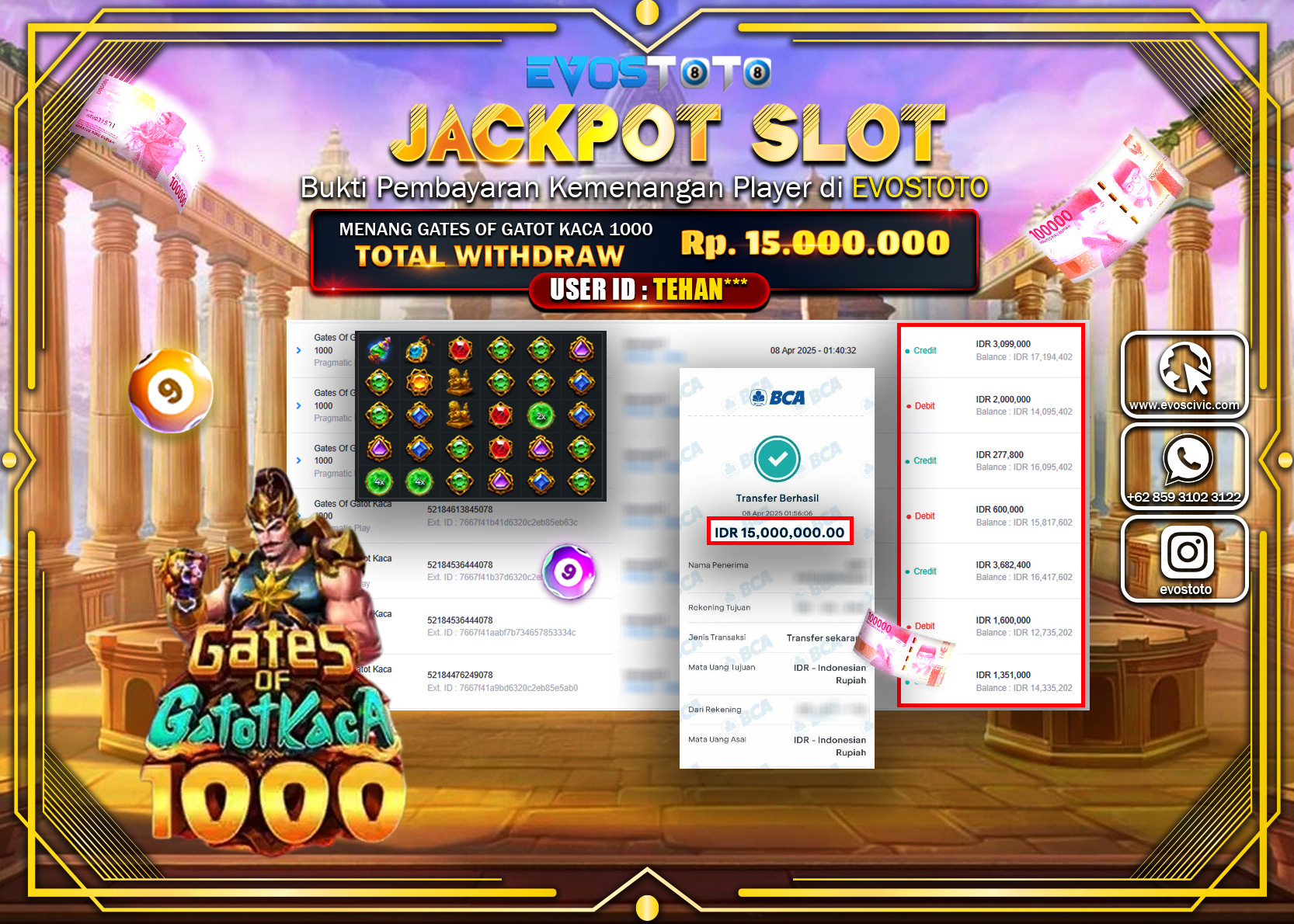 PEMBAYARAN JACKPOT SLOT GATES OF GATOT KACA 1000 15.000.000 DI BAYAR LANGSUNG !