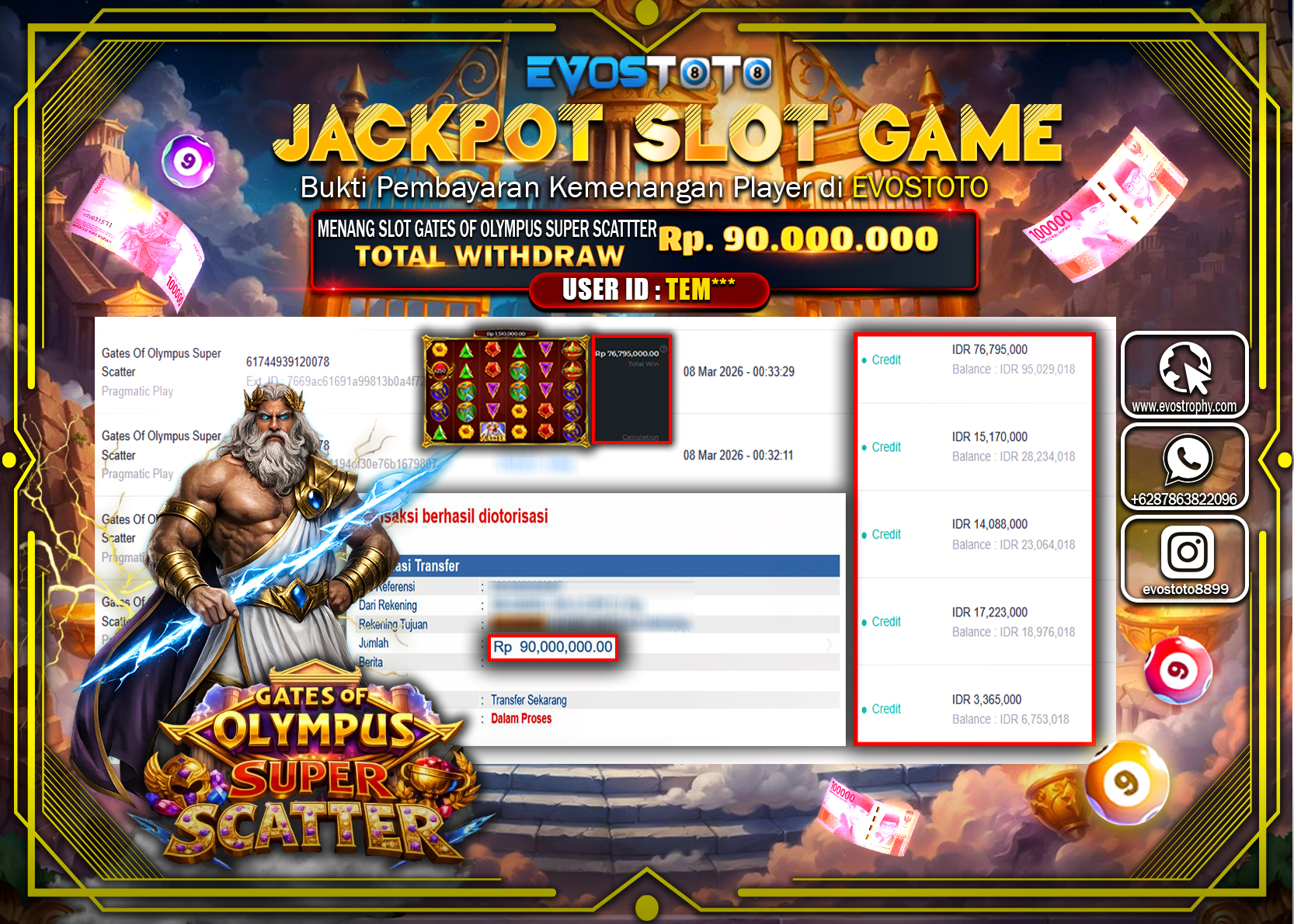 PEMBAYARAN JACKPOT SLOT GATES OF OLYMPUS SUPER SCATTER Rp.90.000.000 DI BAYAR LANGSUNG !